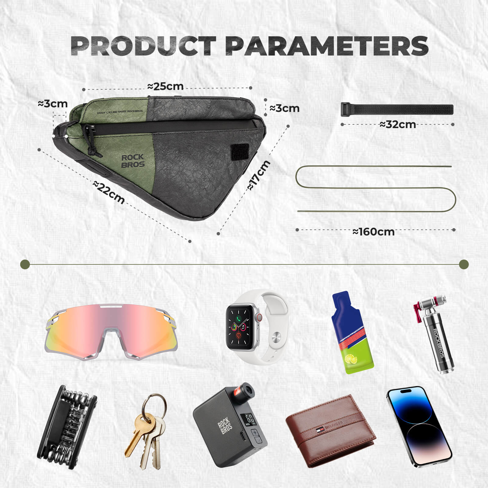 rockbros green triangle frame bag 0.7L for road and mountain bikes.