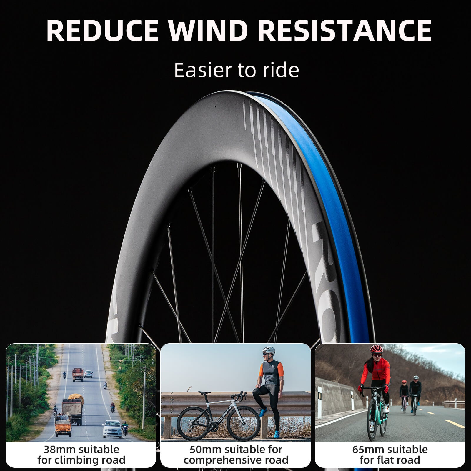 rockbros flamewind carbon fiber rim brake wheelset for training and racing
#option_Carbon fiber-38mm Rim Brake