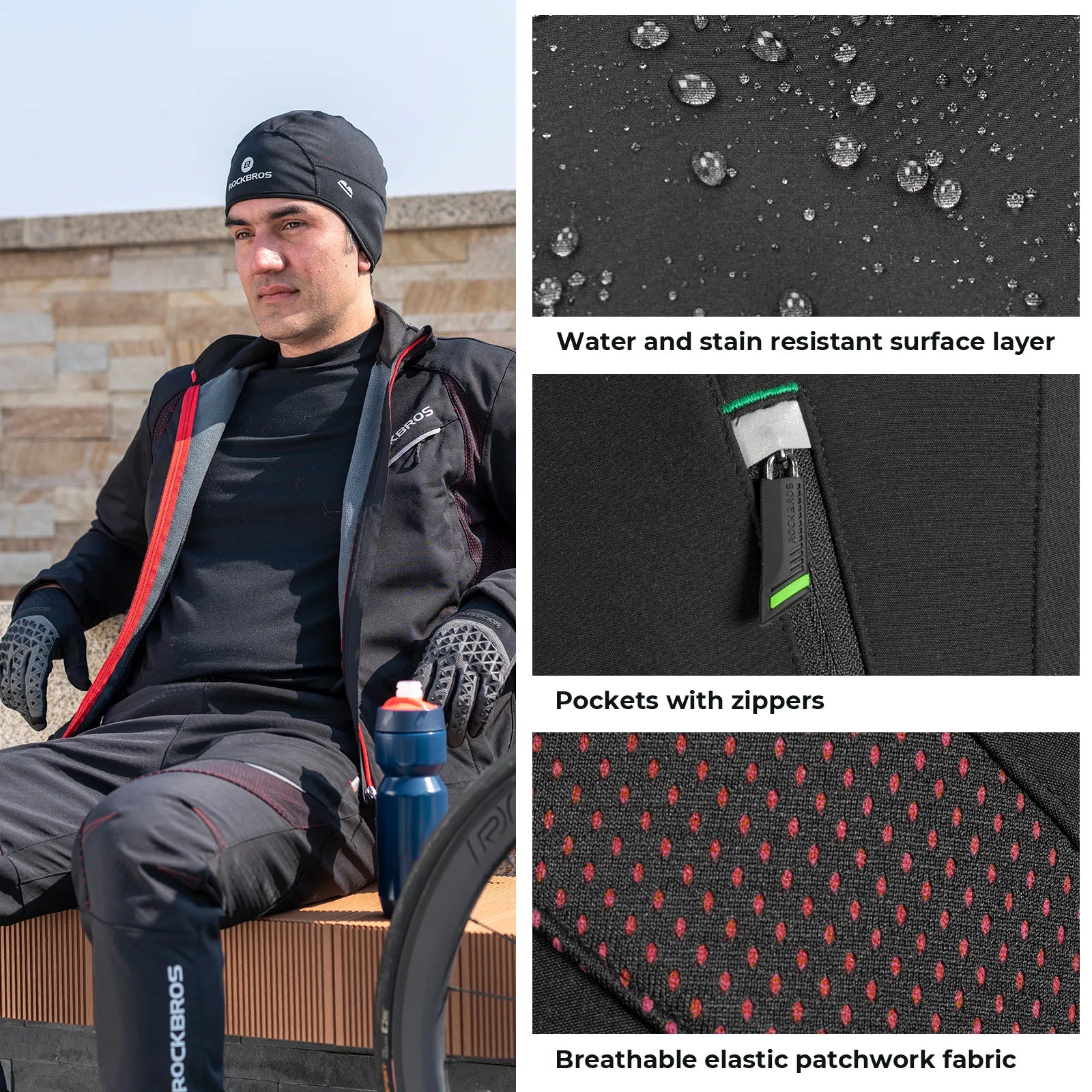 ROCKBROS thermal fleece-lined cycling pants windproof winter riding