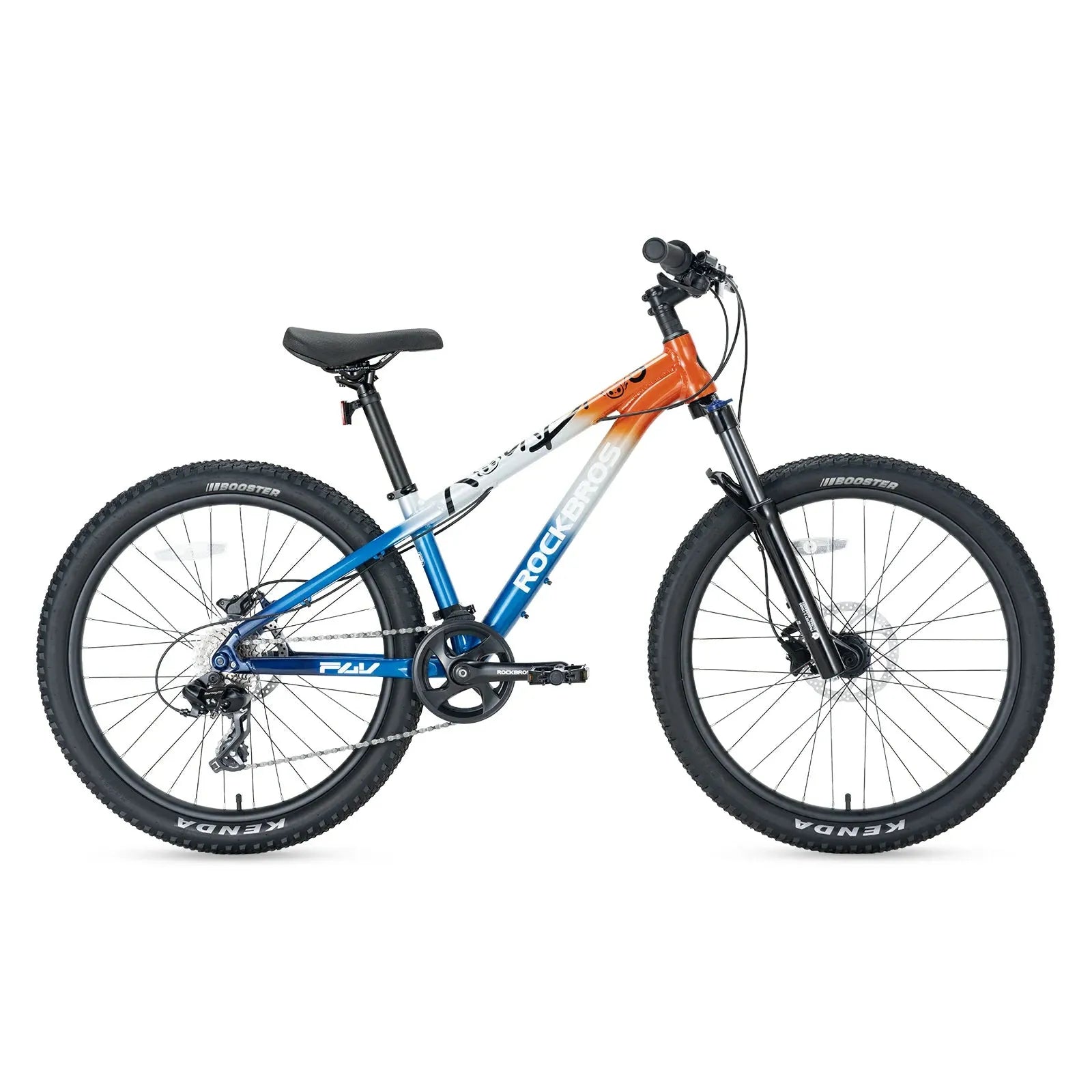 ROCKBROS FLY 24-inch youth mountain bike, equipped with Shimano 8-speed drivetrain.
#color_blue