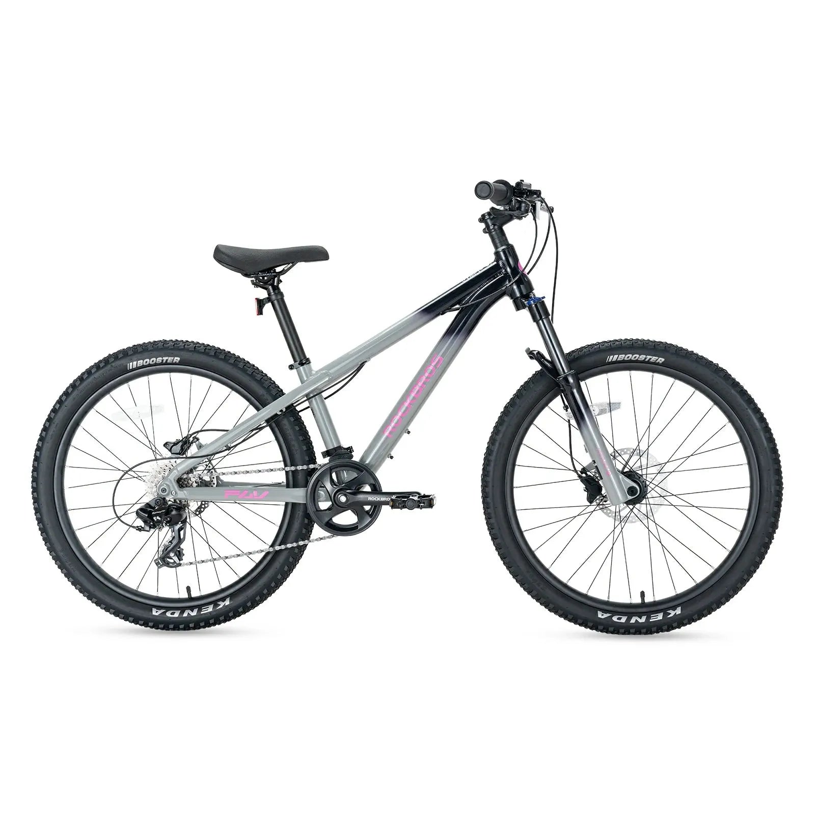 ROCKBROS FLY 24-inch youth mountain bike, equipped with Shimano 8-speed drivetrain.
#color_grey