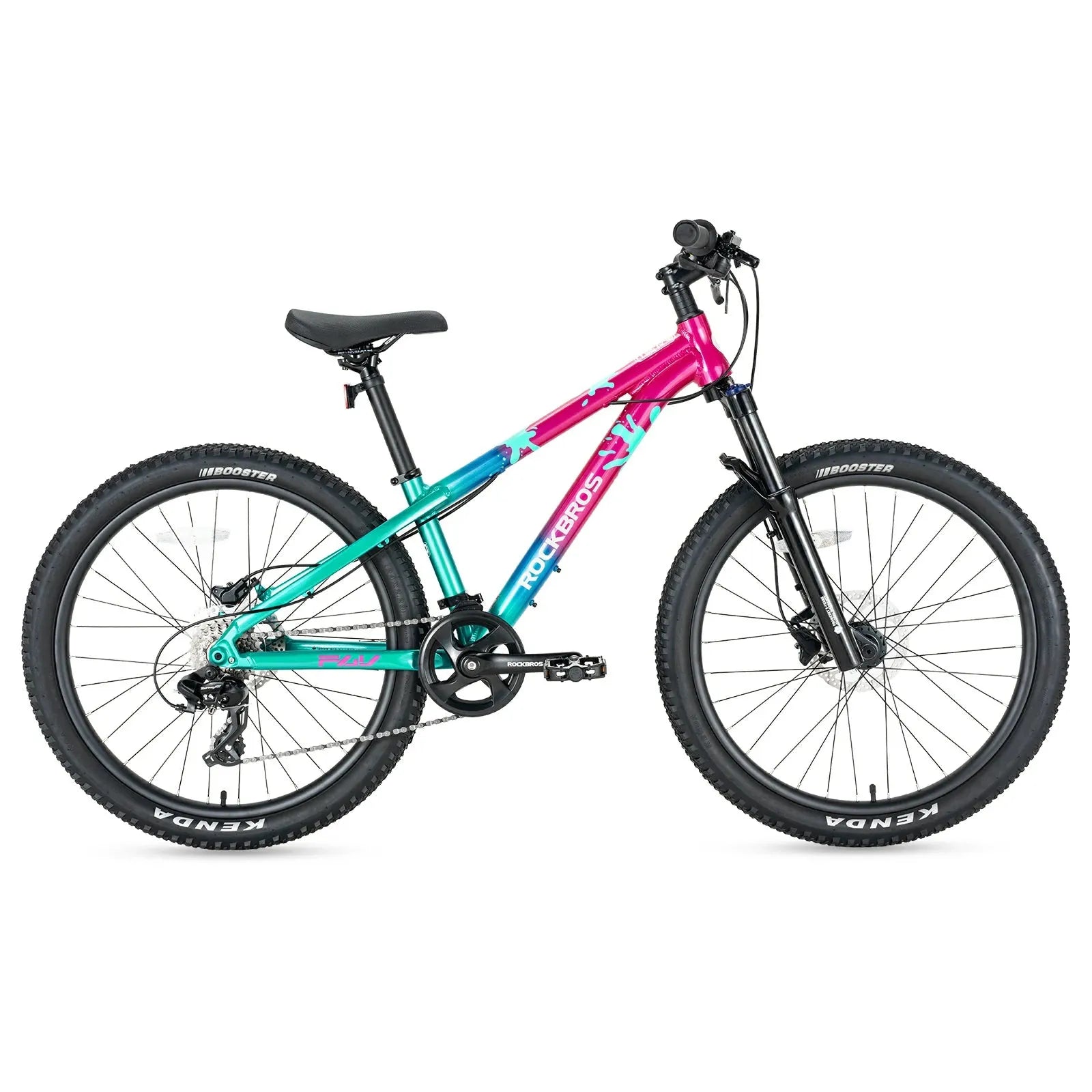ROCKBROS FLY 24-inch youth mountain bike, equipped with Shimano 8-speed drivetrain.
#color_pink