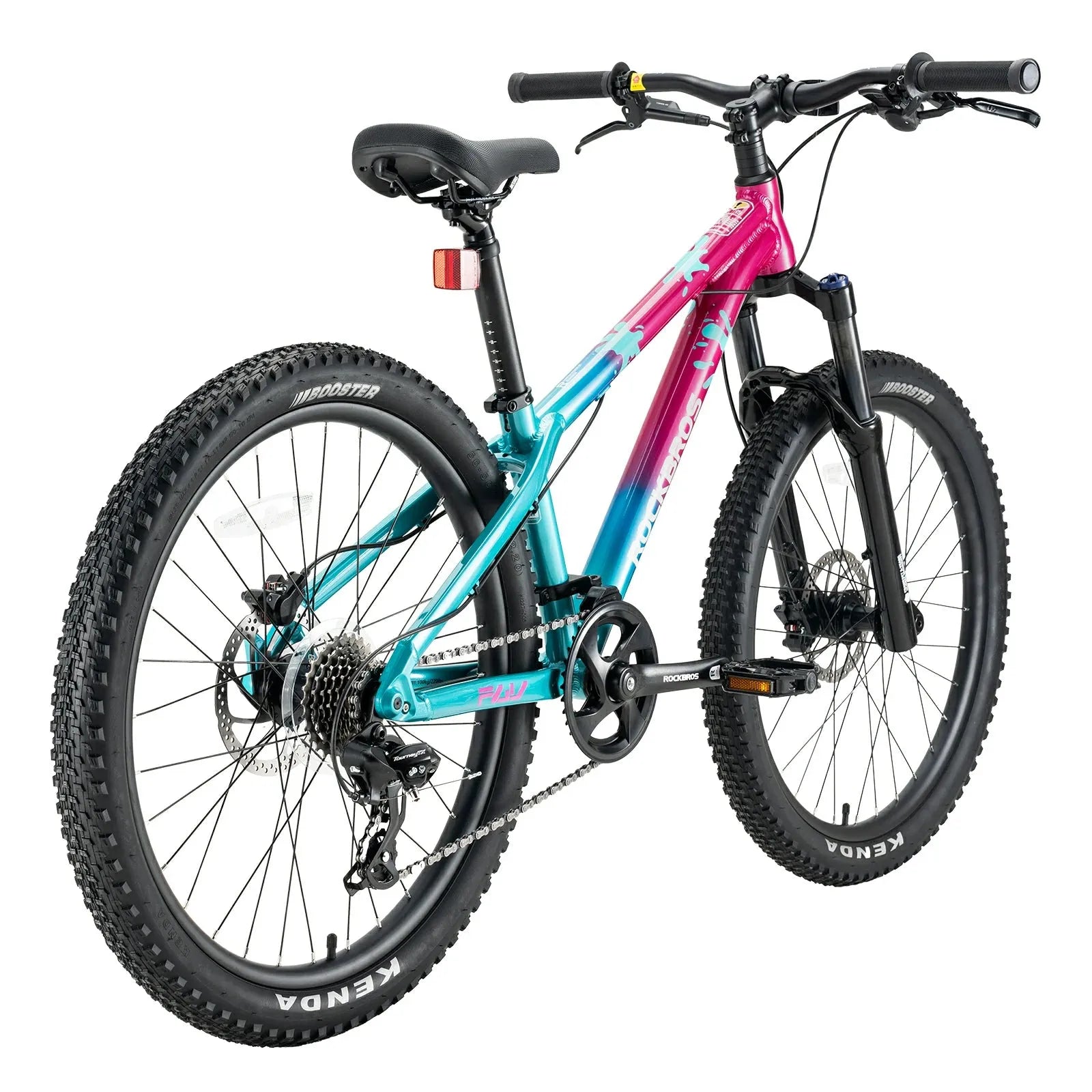 ROCKBROS FLY 24-inch youth mountain bike, equipped with Shimano 8-speed drivetrain.
#color_pink