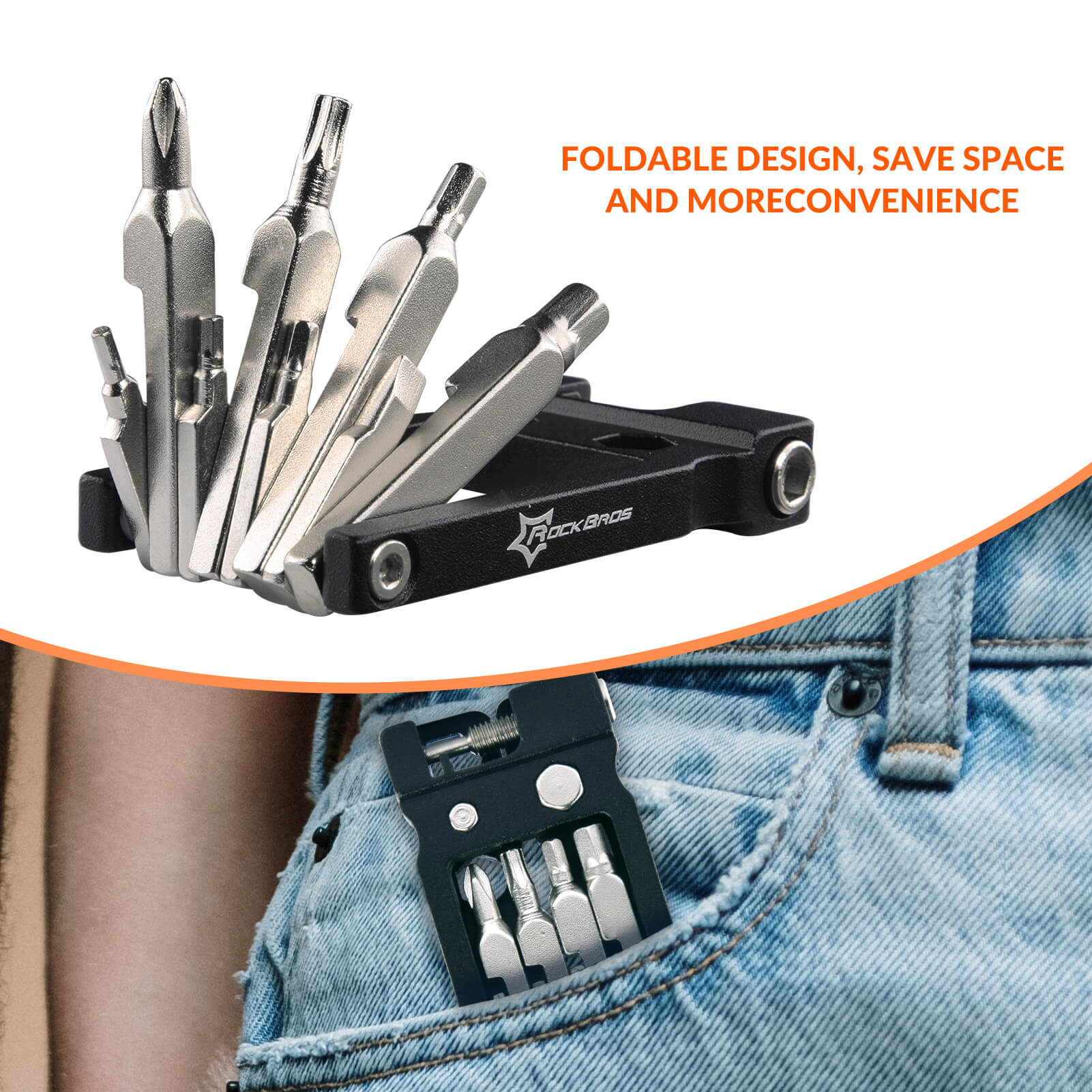 rockbros foldable stainless steel bicycle multi-tool for cycling repair.
#option_20-in-1 Repair Tool