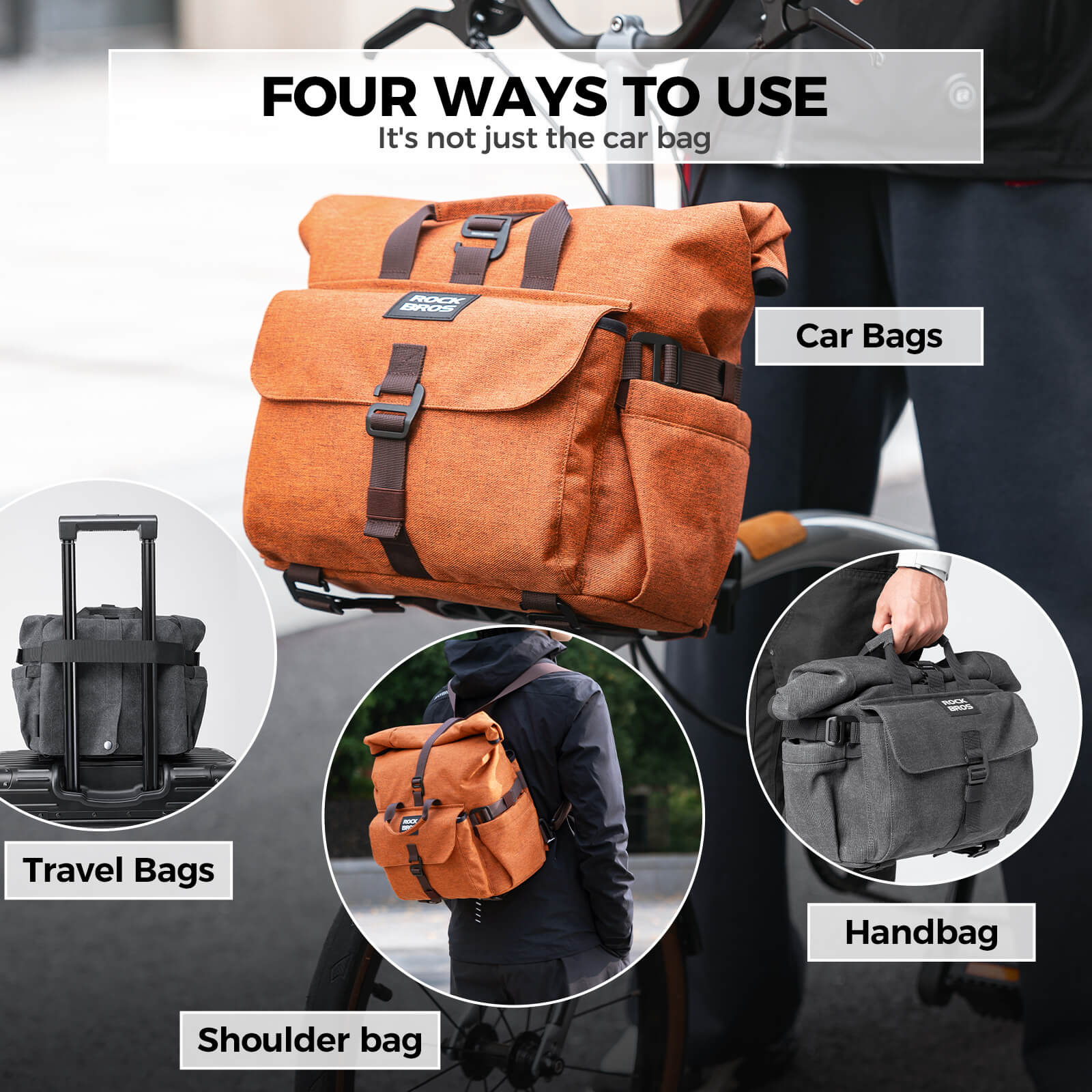rockbros folding bike handlebar bag and backpack h46 convertible commuter storage solution.
#Color_Orange