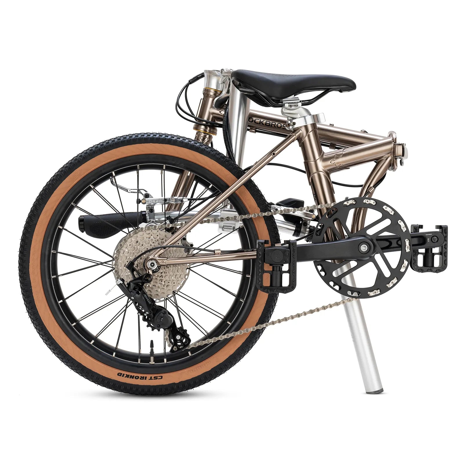 Rockbros Garvis 20 inch chromoly steel folding bike with 9-speed drivetrain.
#color_Matte Titanium