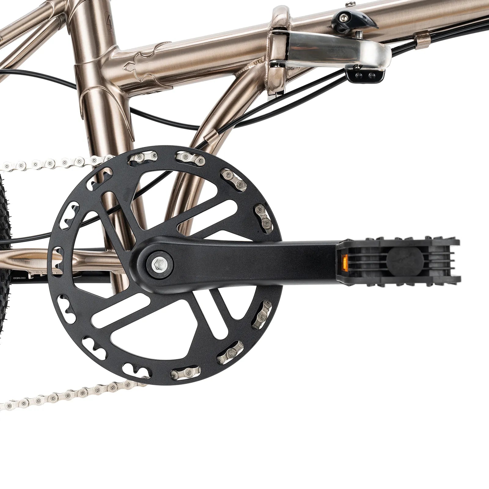 Rockbros Garvis 20 inch chromoly steel folding bike with 9-speed drivetrain.
#color_Matte Titanium