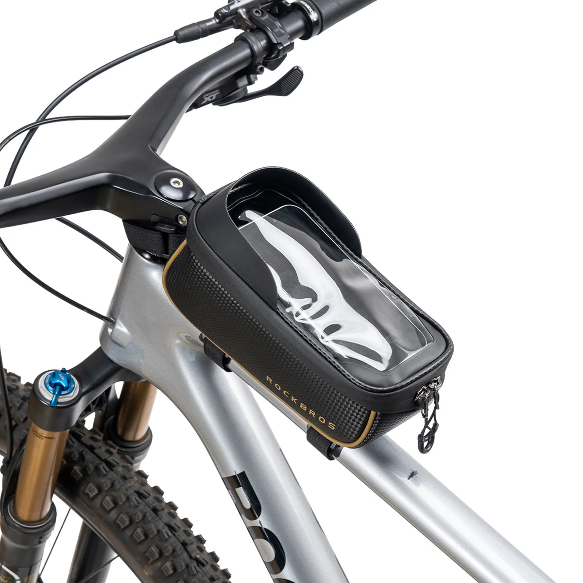 ROCKBROS 1.5L gold bike frame bag with phone storage