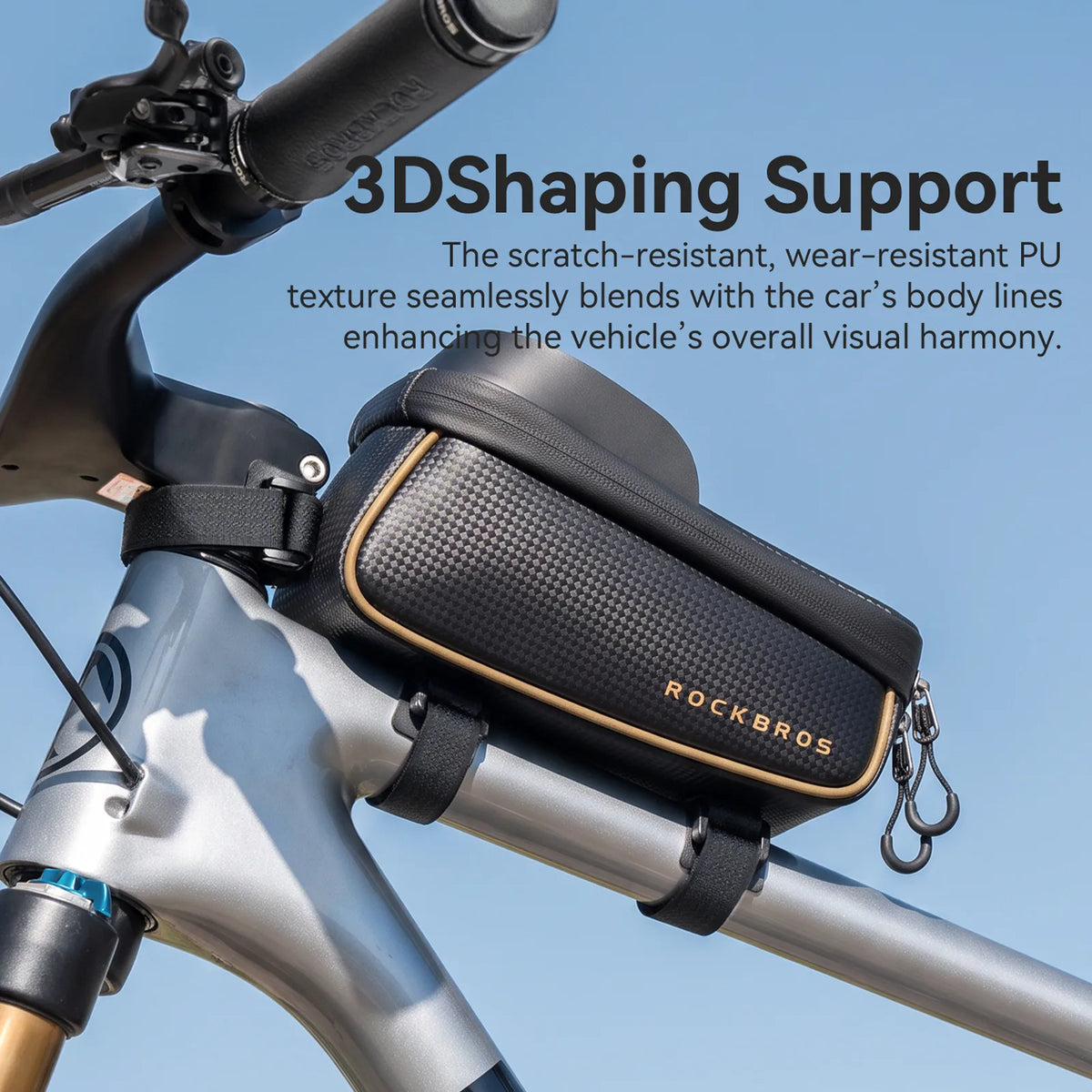 ROCKBROS 1.5L gold bike frame bag with phone storage