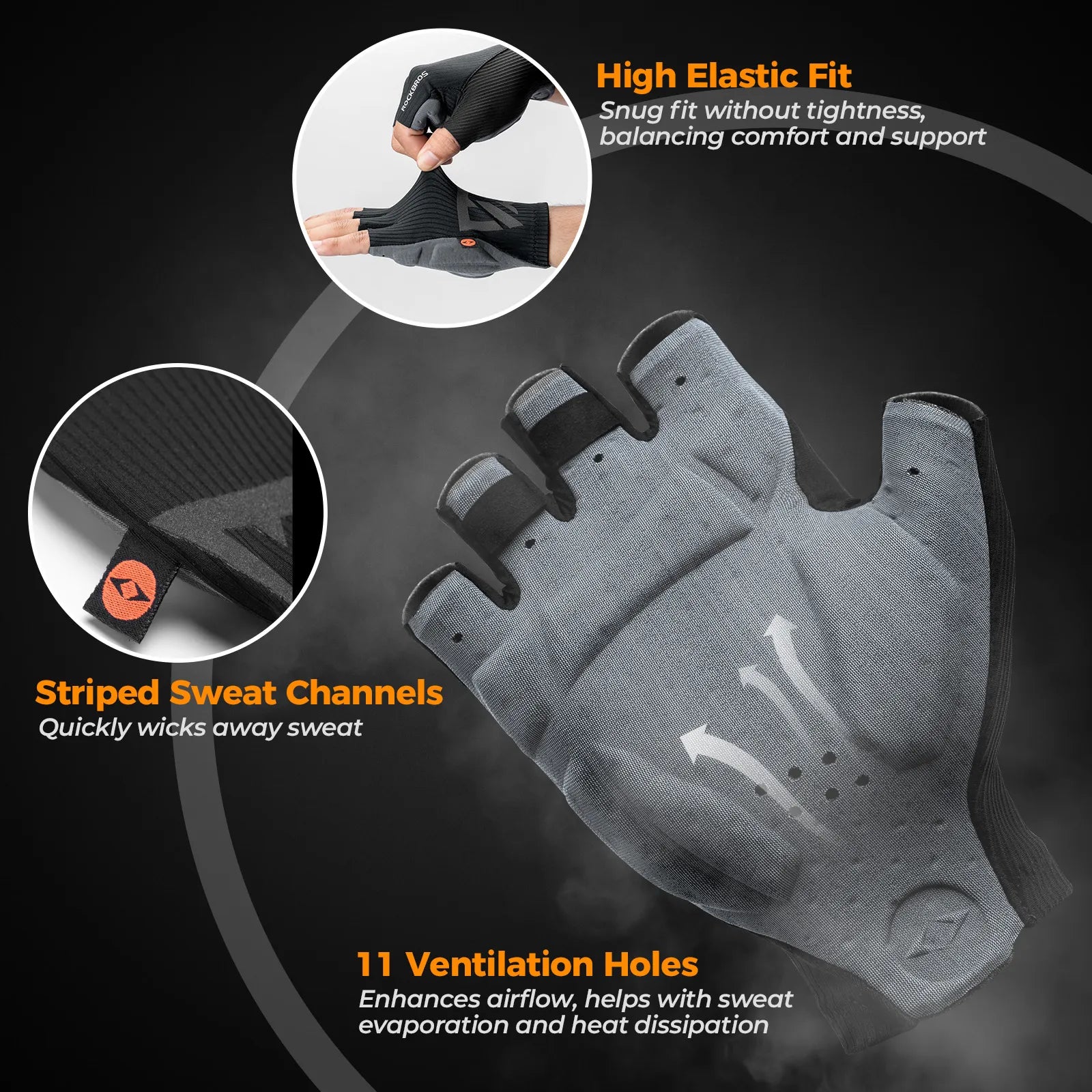 Comfortable gel-padded cycling gloves with elastic interface and non-slip design
#color_black
