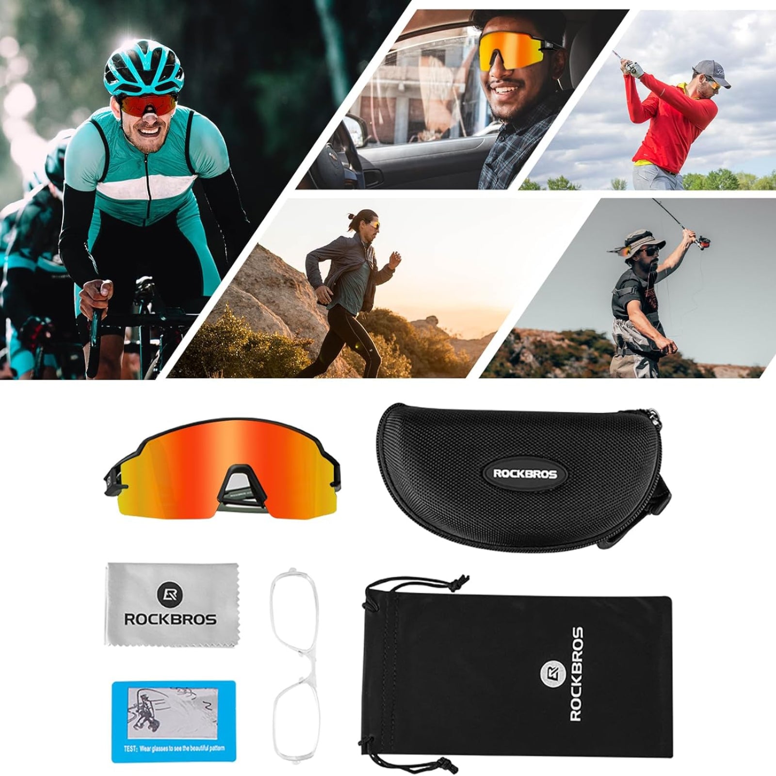 rockbros photochromic cycling glasses with uv protection#color_Black frame with photochromic red lens