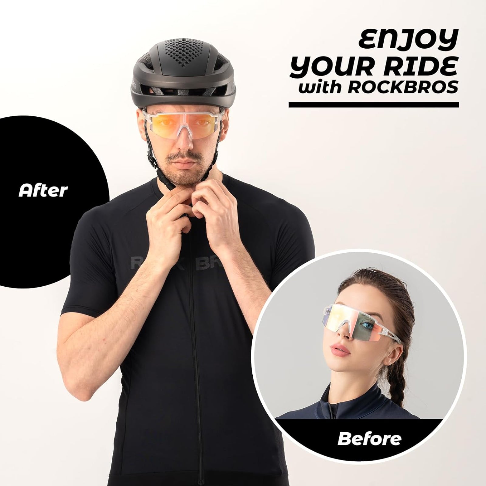 rockbros outdoor photochromic sunglasses #color_White frame with photochromic red lens