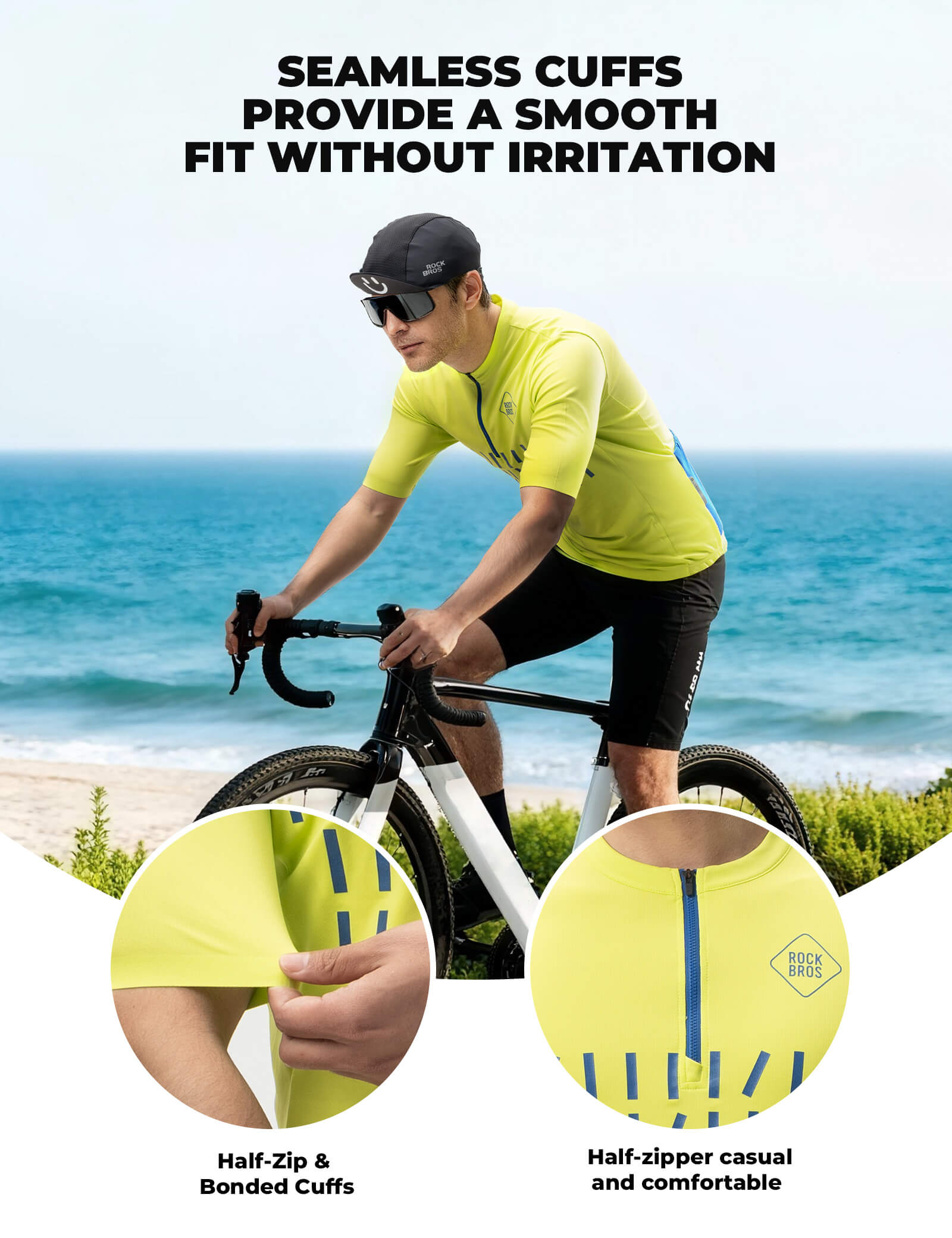 rockbros half-zip colorful cycling jersey for summer rides.
#color_bud green