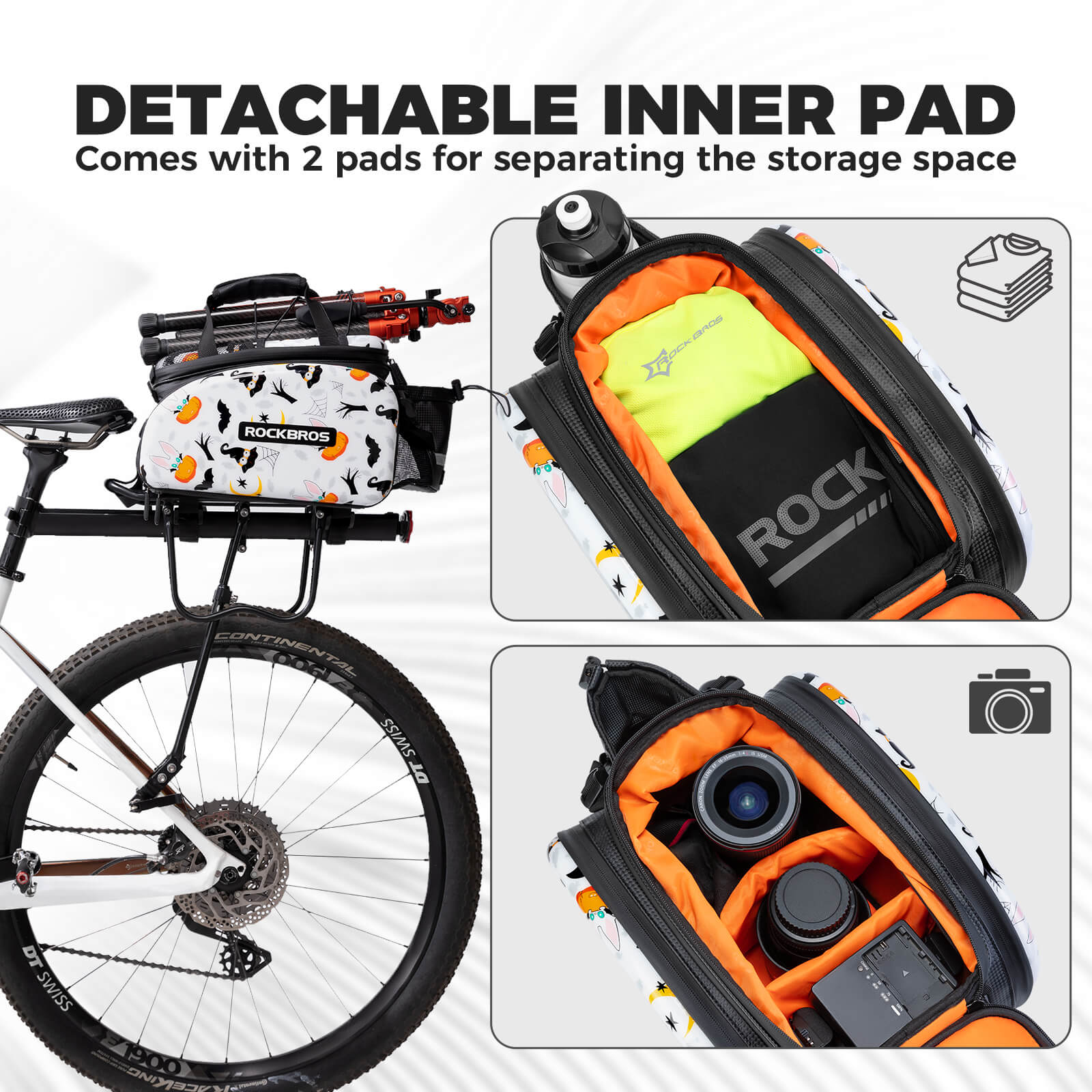 Rockbros Halloween Pumpkin Edition Bicycle Rear Rack Bag with Water Bottle Holder and Hard Shell Protection.