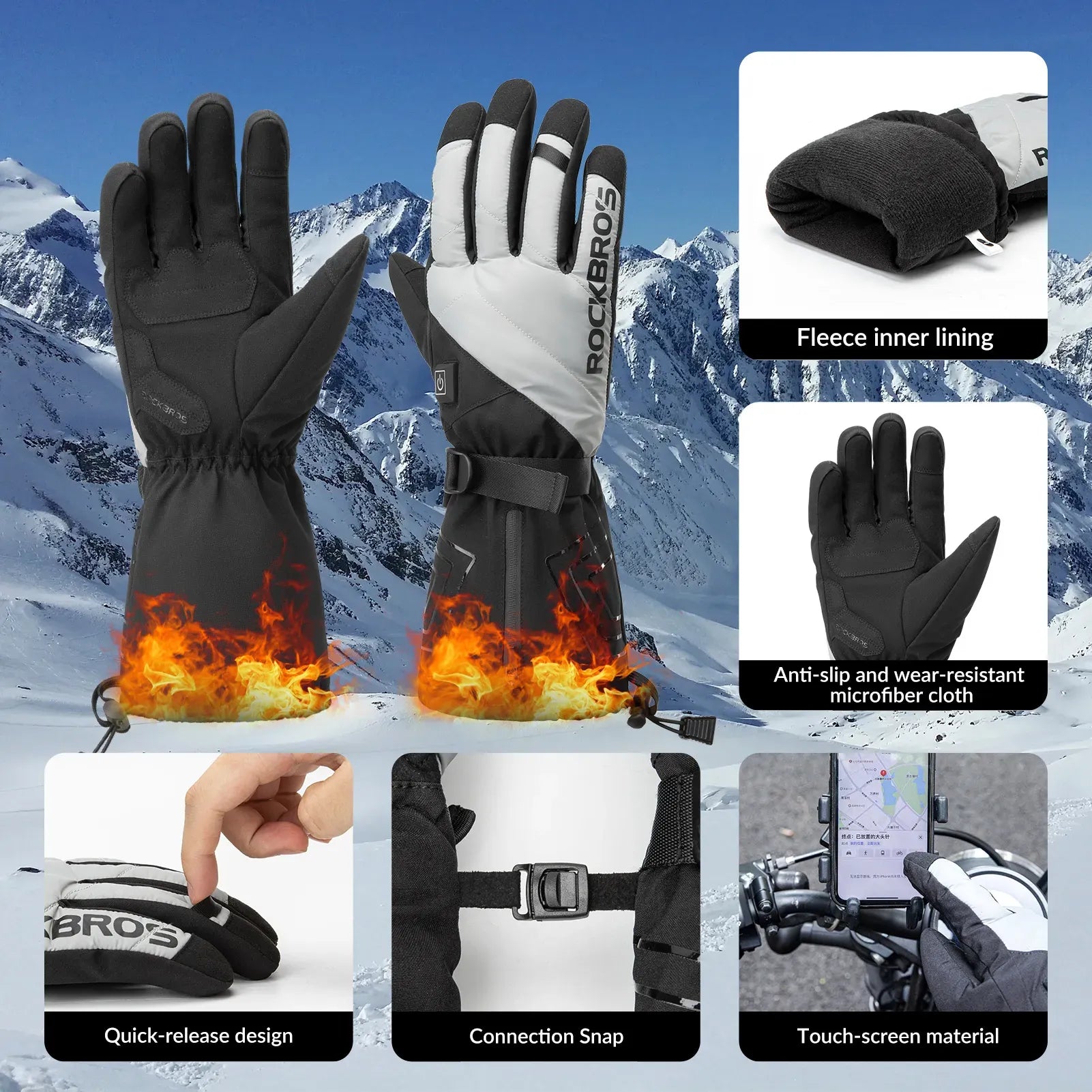 ROCKBROS Rechargeable Heated Gloves for Winter Commuting and Motorcycling.