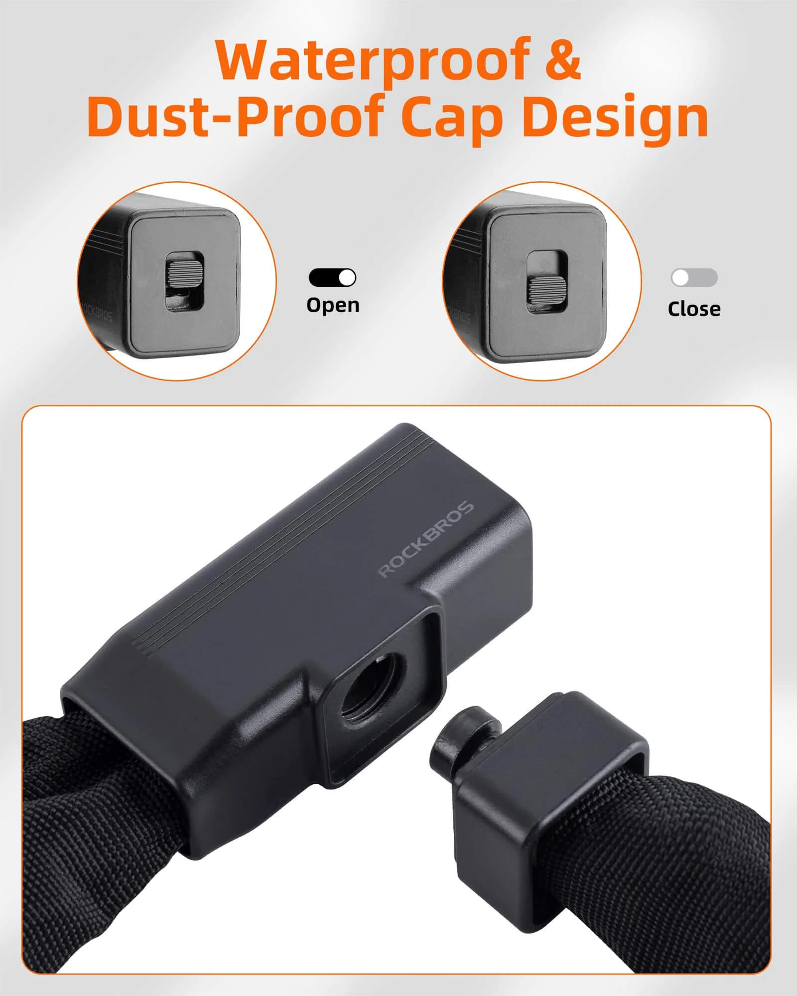 ROCKBROS high-security heavy-duty bike chain lock with 2 keys, durable steel links for bicycle protection.