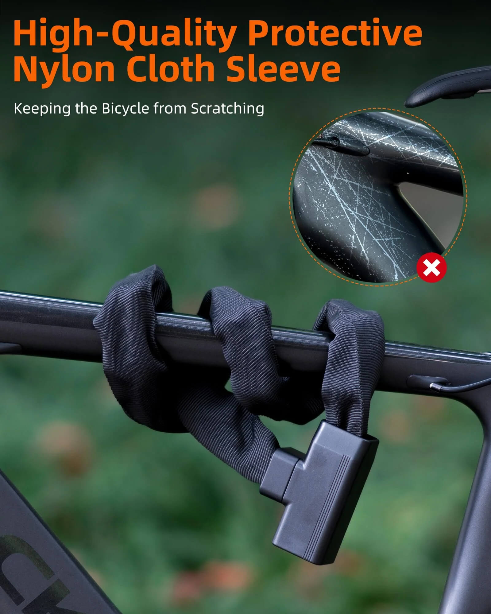 ROCKBROS high-security heavy-duty bike chain lock with 2 keys, durable steel links for bicycle protection.