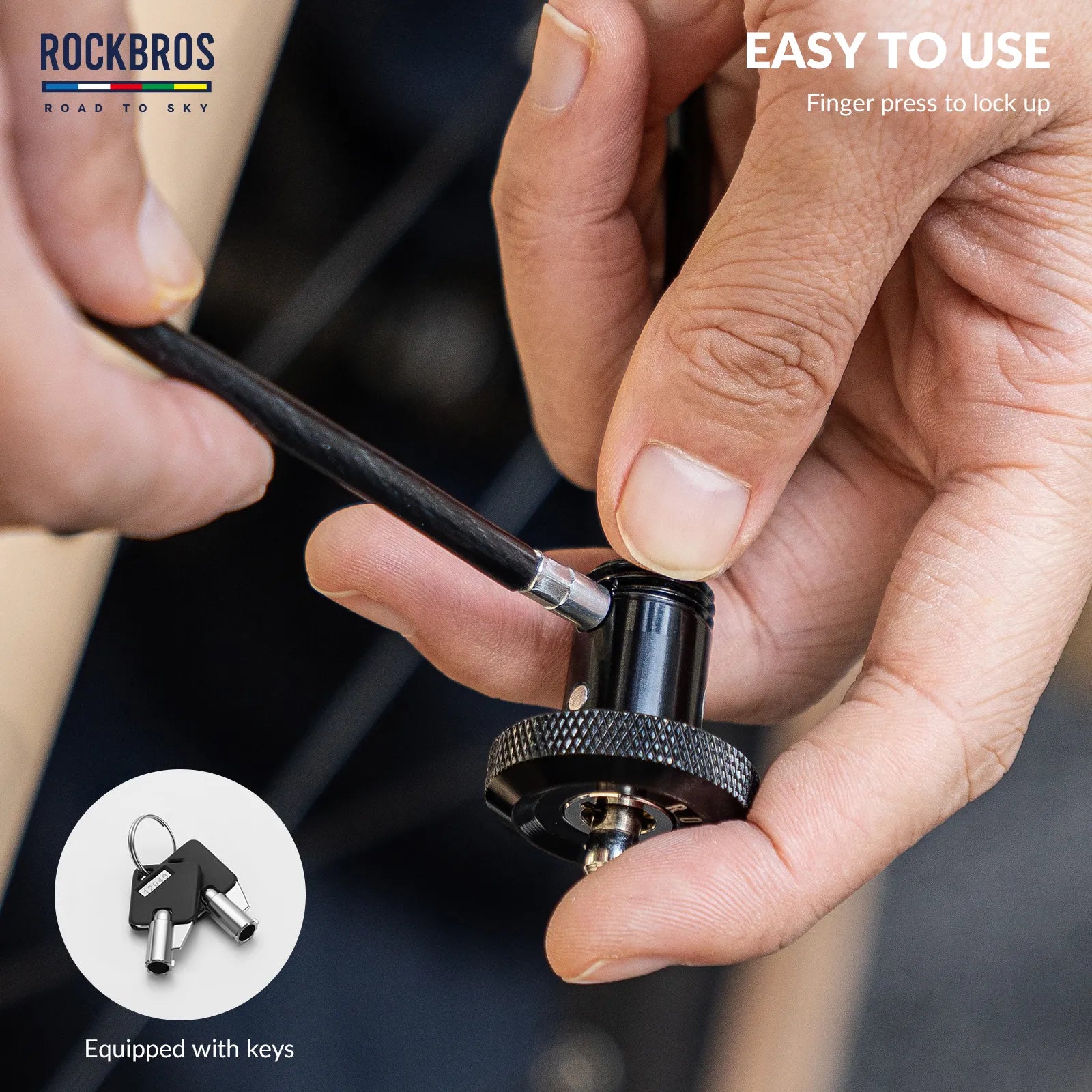 ROCKBROS hidden bar end bike cable lock fully concealed inside a bicycle handlebar grip.