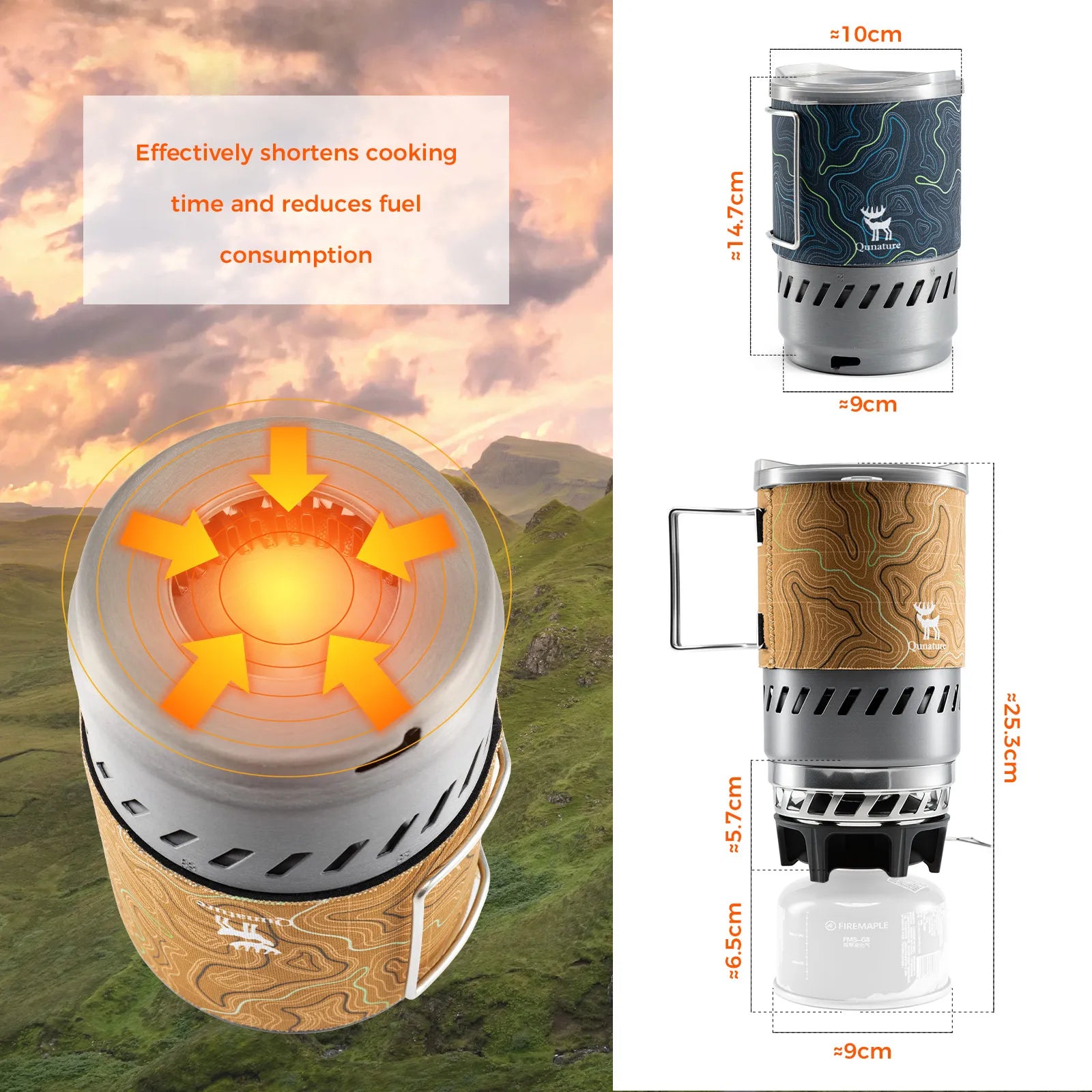 Qunature Portable High-Efficiency Camping Stove System with Integrated Pot for Hiking.
#color_blue