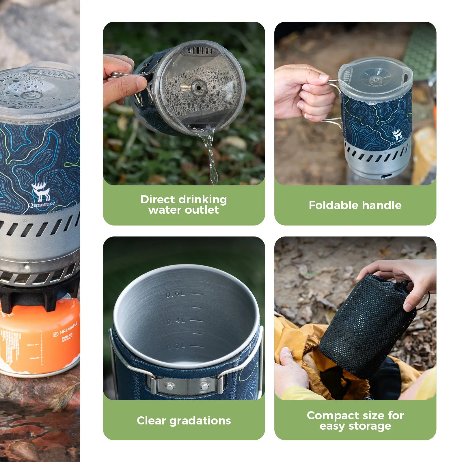 Qunature Portable High-Efficiency Camping Stove System with Integrated Pot for Hiking.
#color_khaki