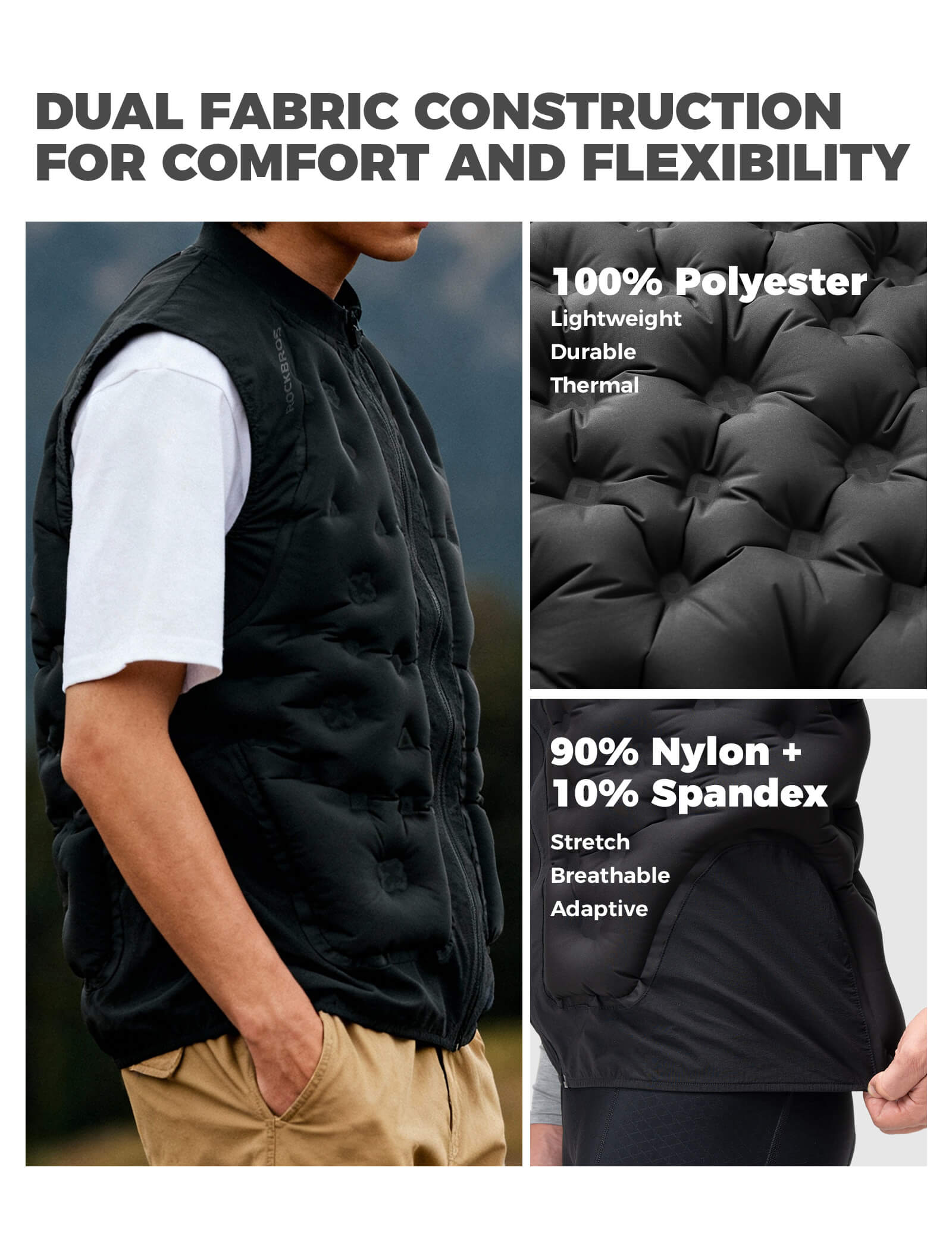 ROCKBROS Unisex Inflatable Vest - All-Weather Smart Temperature Regulating Bodywarmer in Black