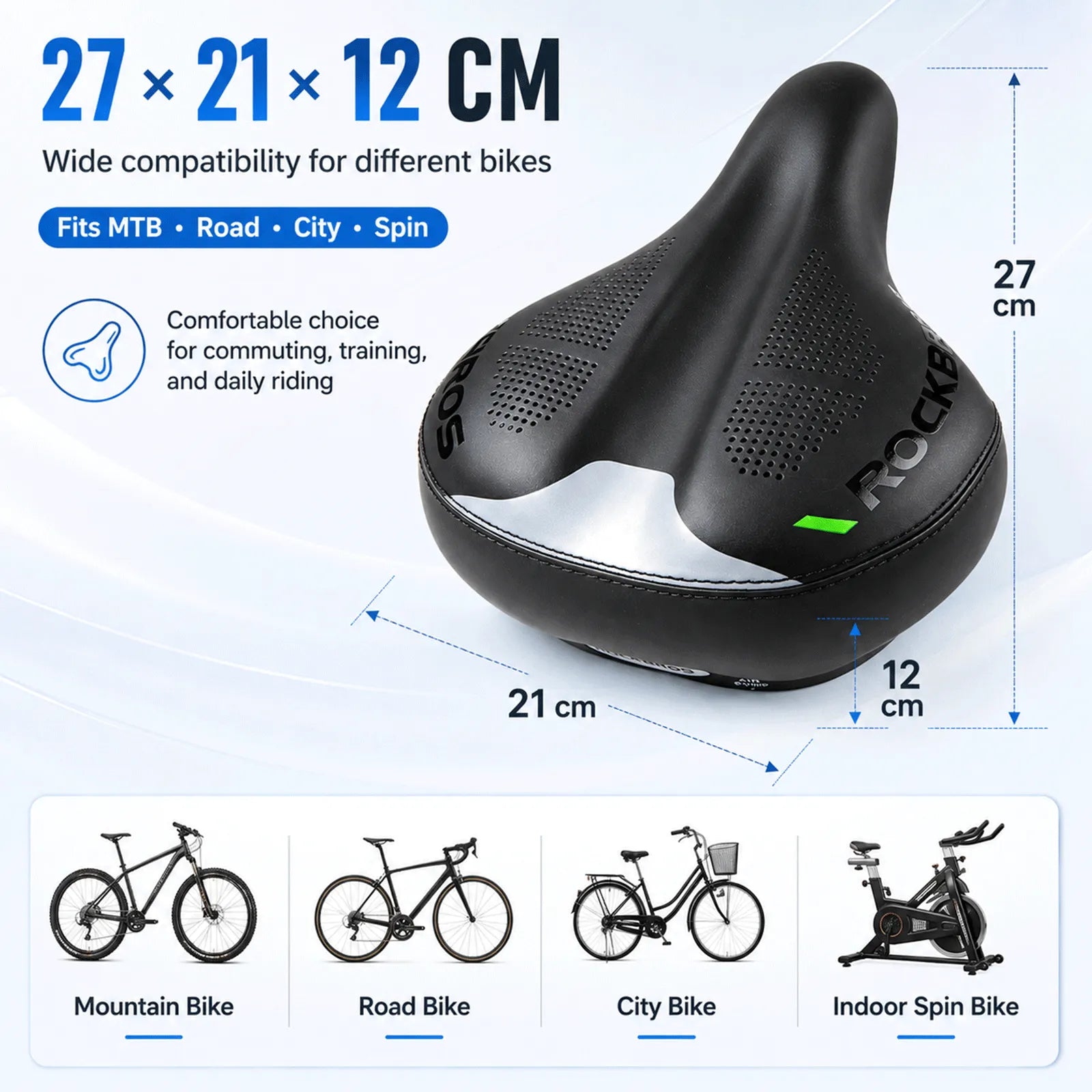 ROCKBROS inflatable shock absorbing bike saddle for smooth rides.