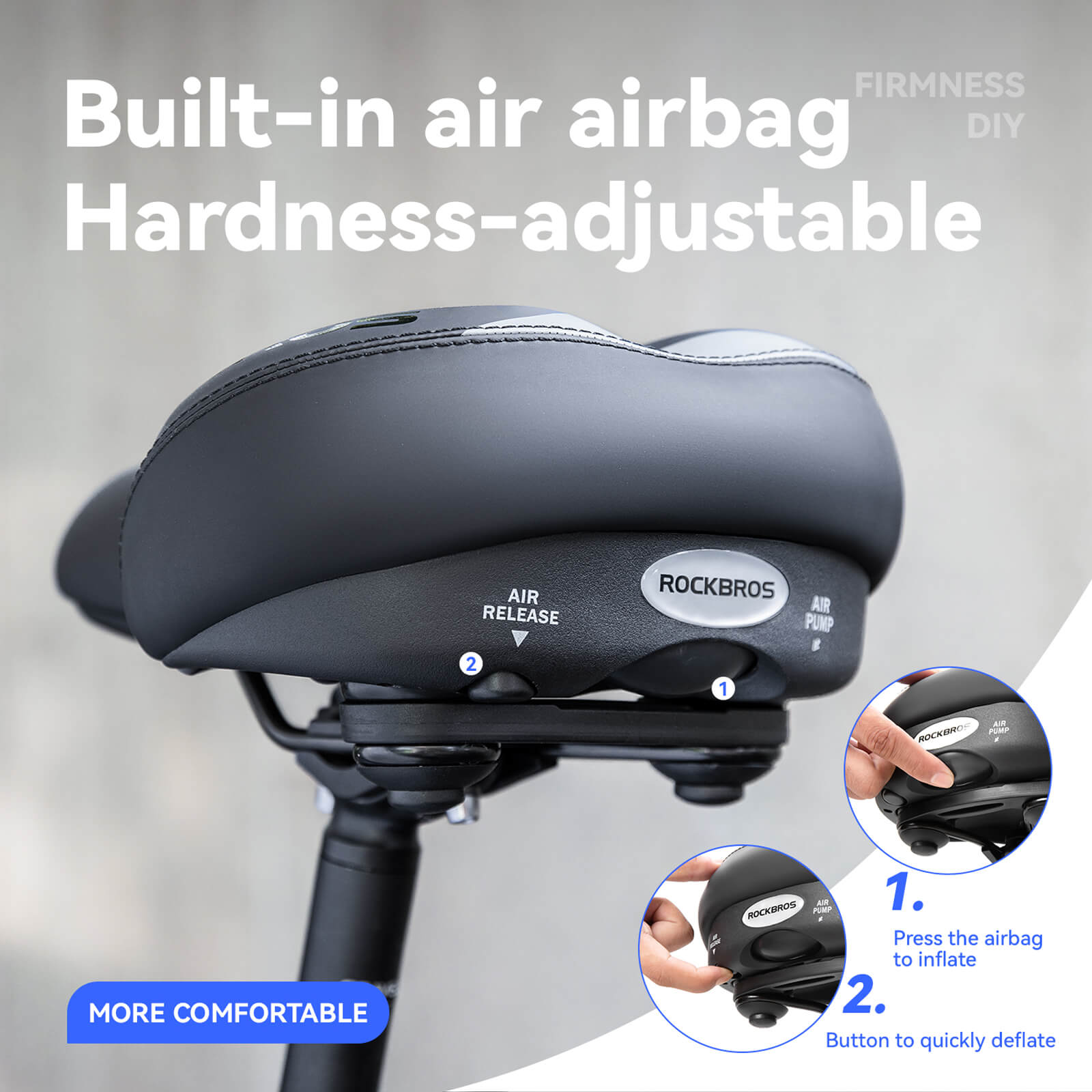 ROCKBROS inflatable shock absorbing bike saddle for smooth rides.
