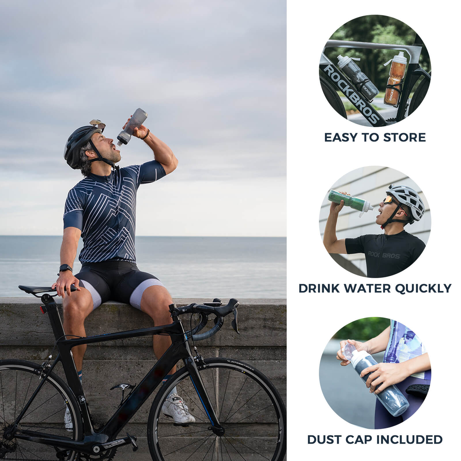 rockbros insulated cycling water bottle for outdoor rides.
#color_black