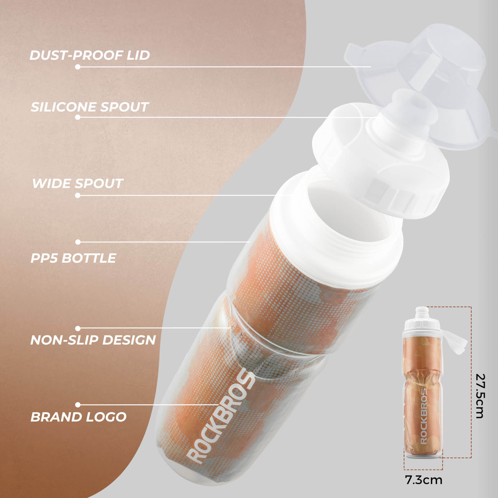 rockbros insulated cycling water bottle for outdoor rides.
#color_orange