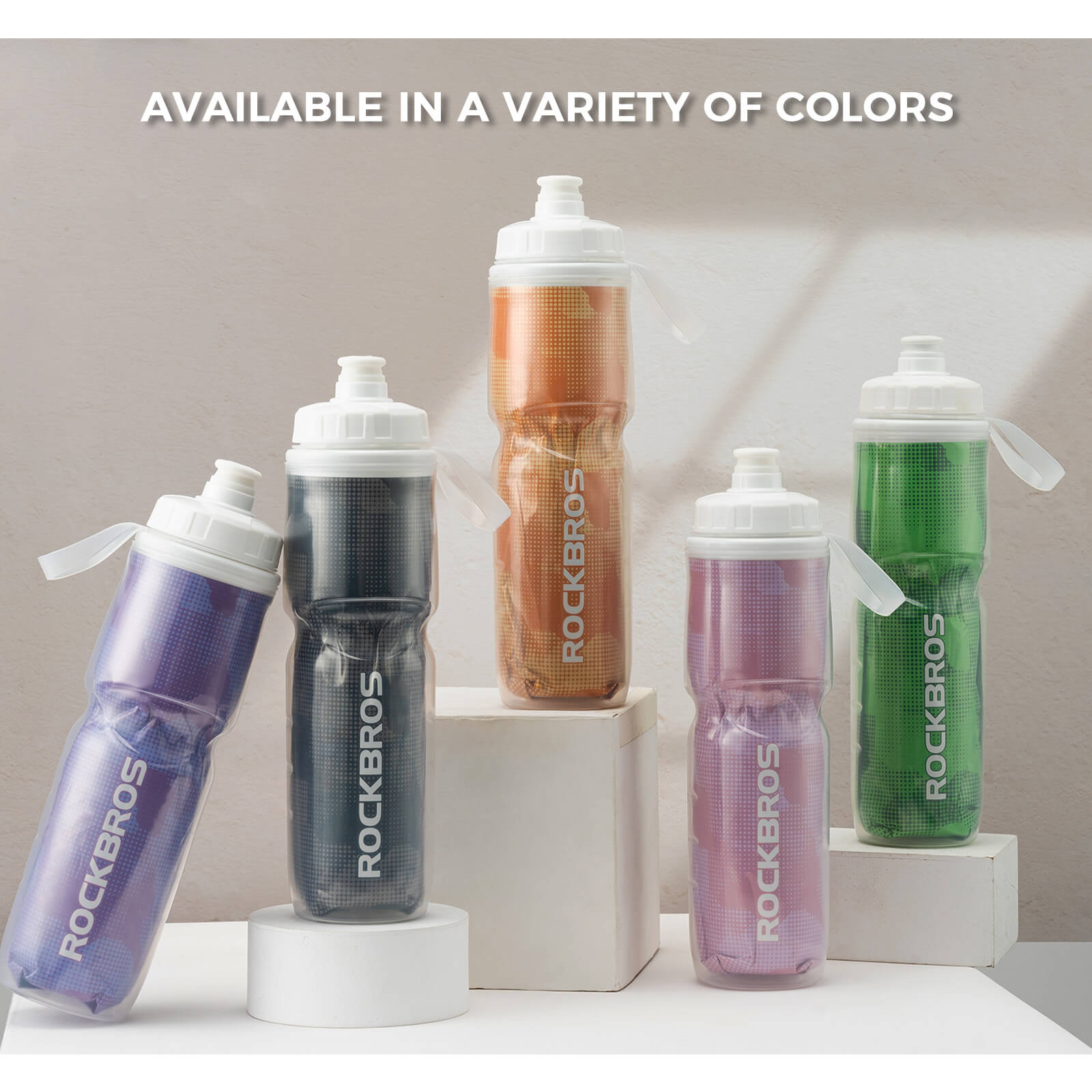 rockbros insulated cycling water bottle for outdoor rides.
#color_pink