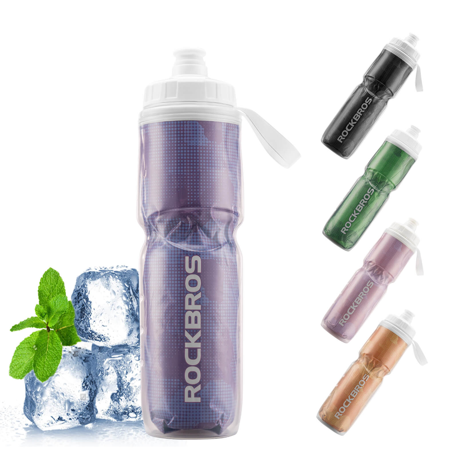 rockbros insulated cycling water bottle for outdoor rides.
#color_purple