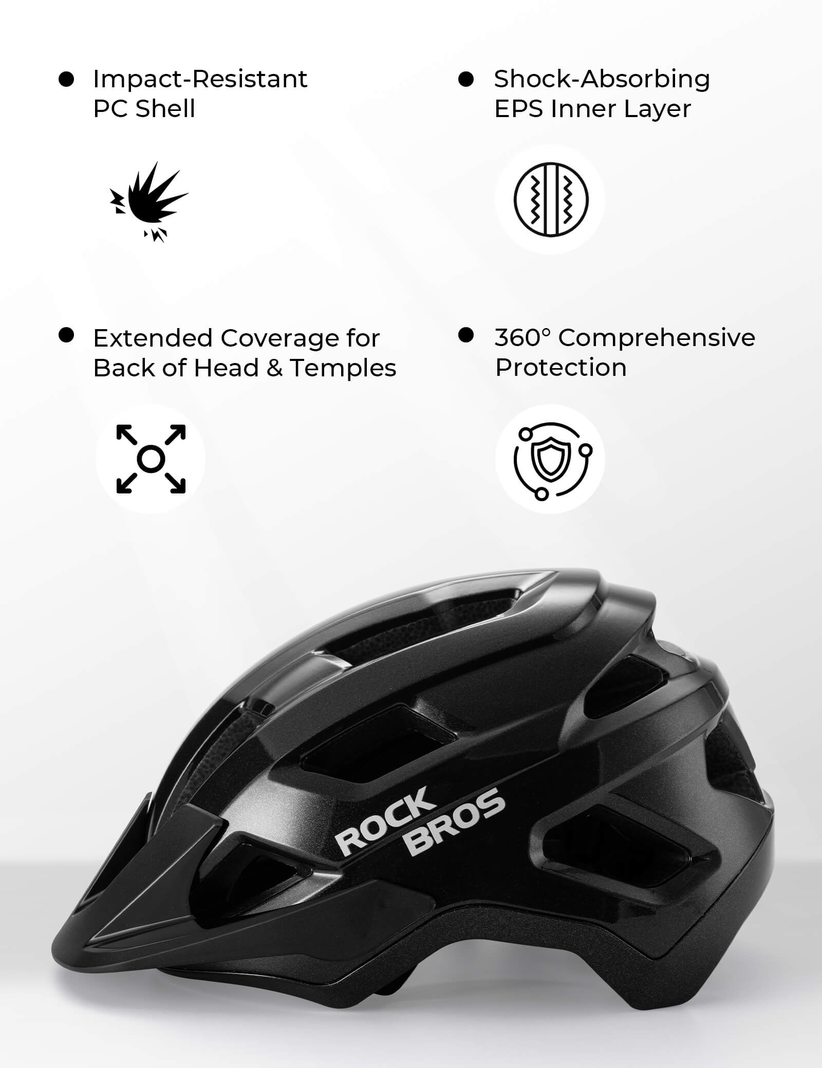rockbros kickstart teen bike helmet all round protection for cycling skating and scooter.
#color_black