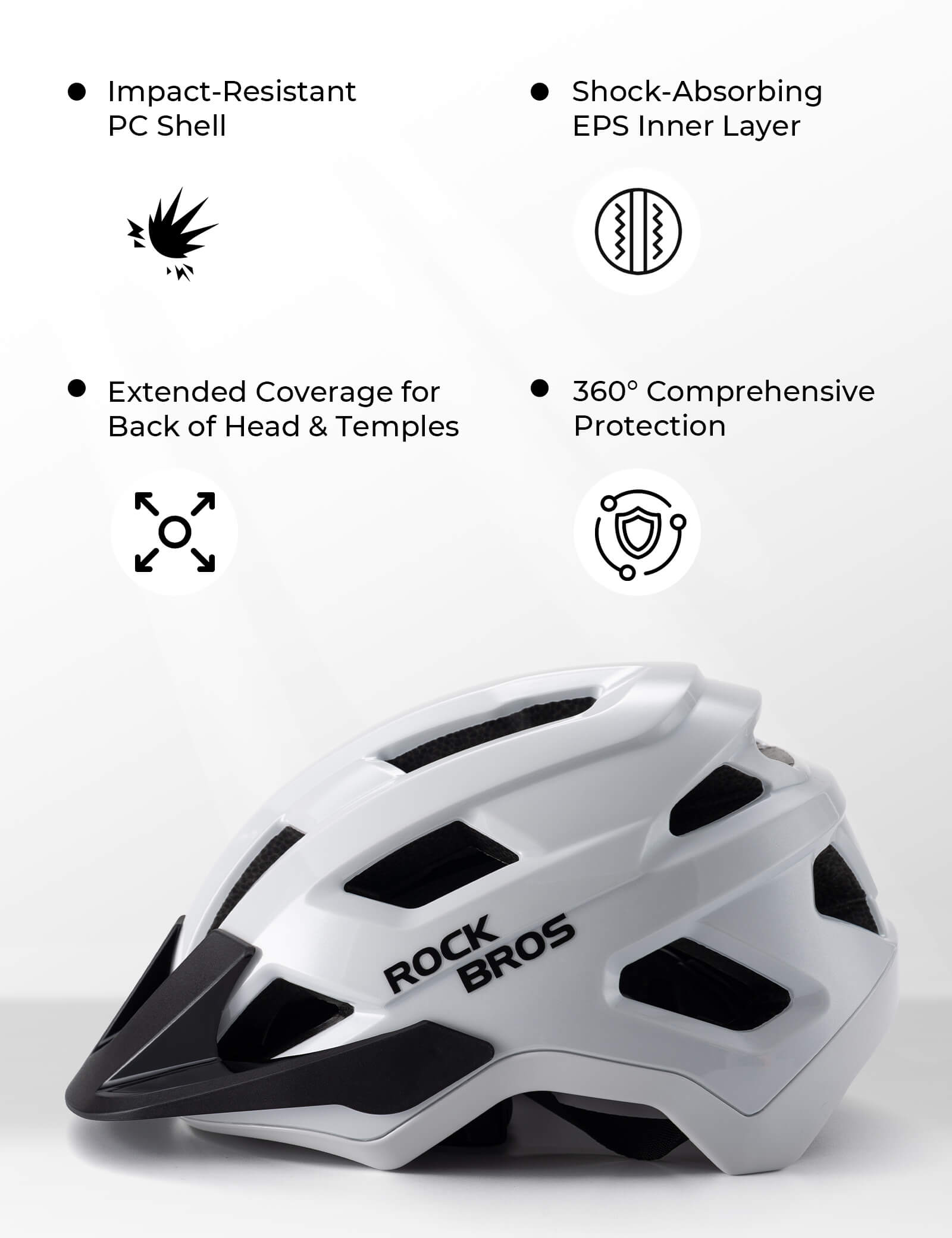 rockbros kickstart teen bike helmet all round protection for cycling skating and scooter.
#color_white