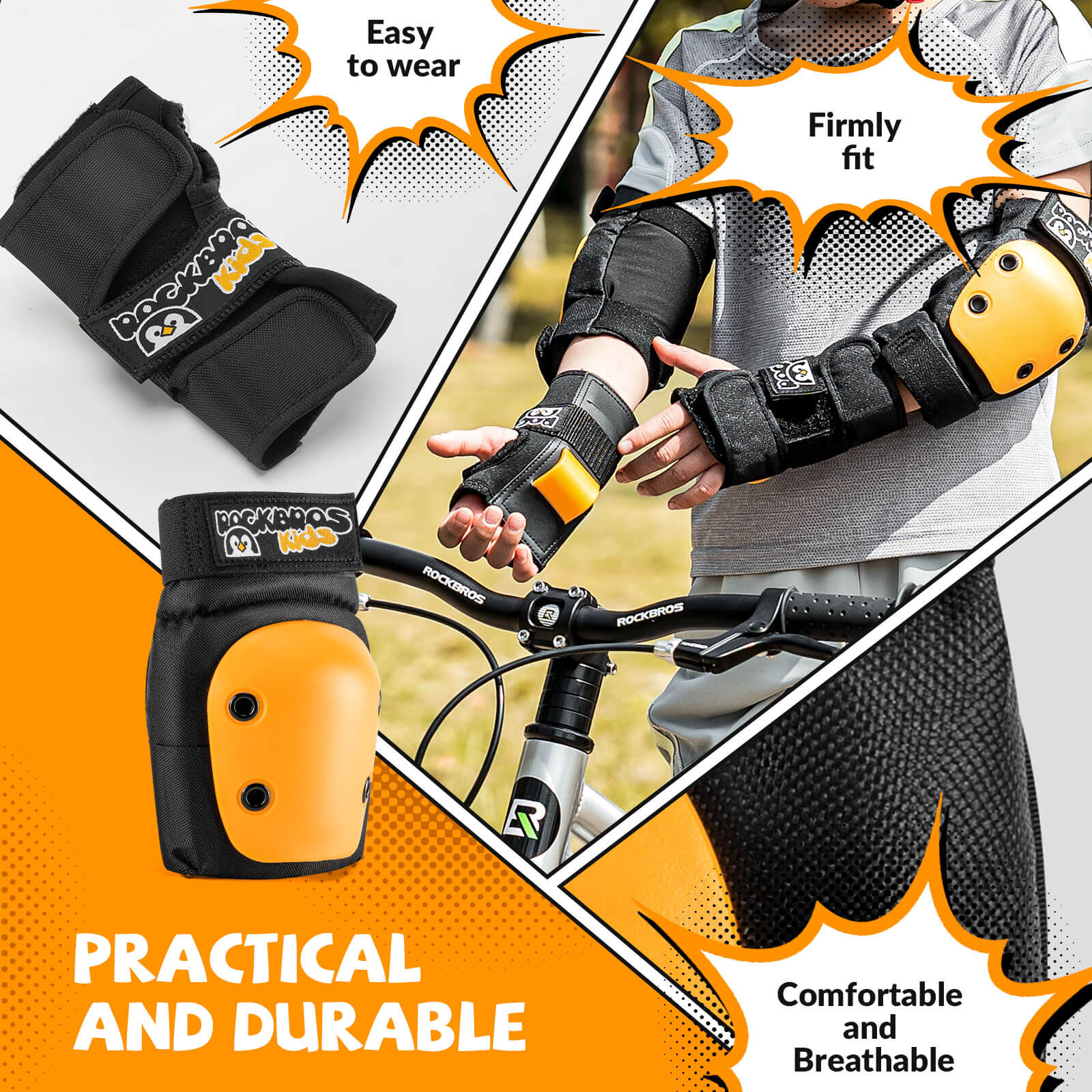 ROCKBROS kids protective pads set for skateboarding and riding.