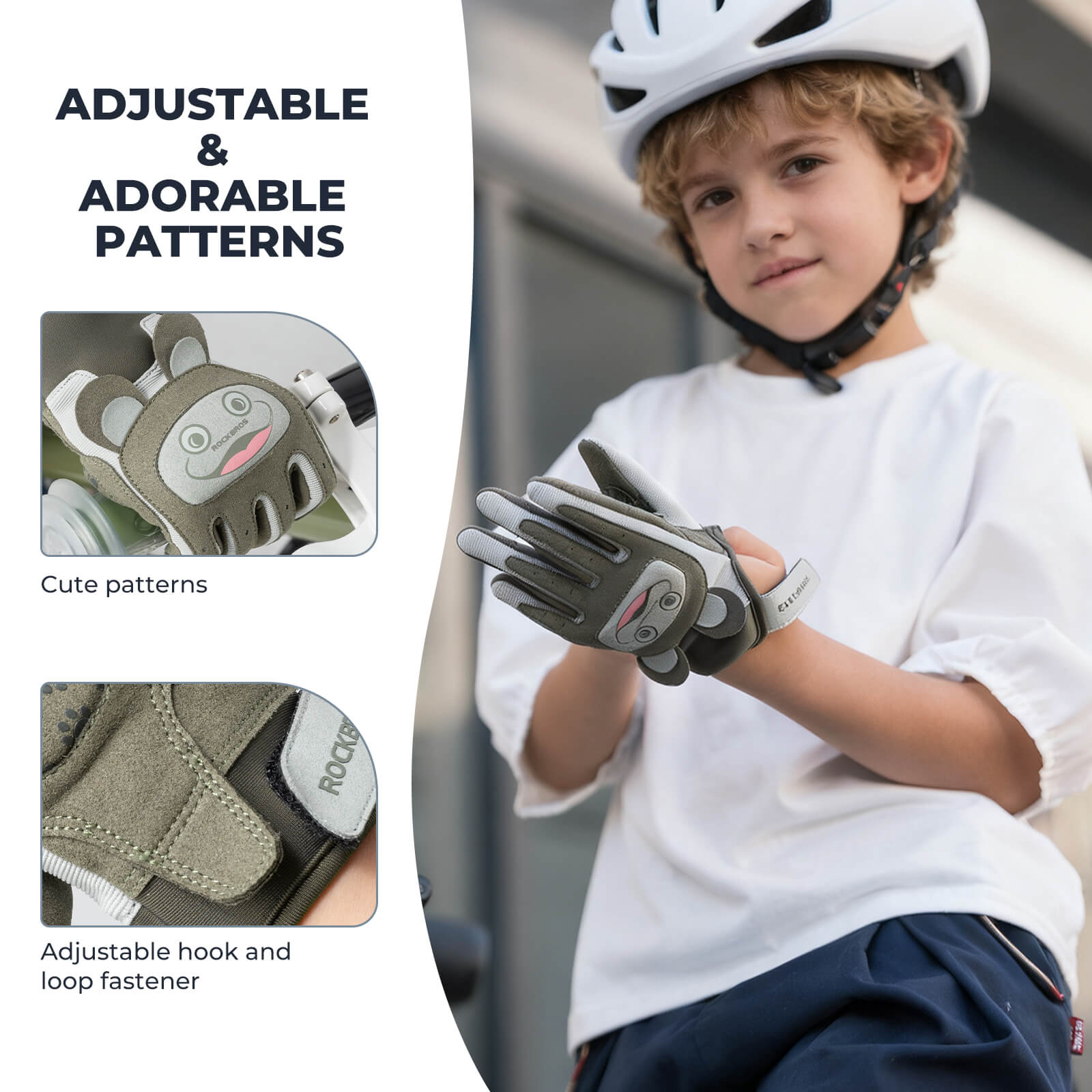 rockbros kids anti-slip full finger cycling gloves for children riding bikes.
#color_green
