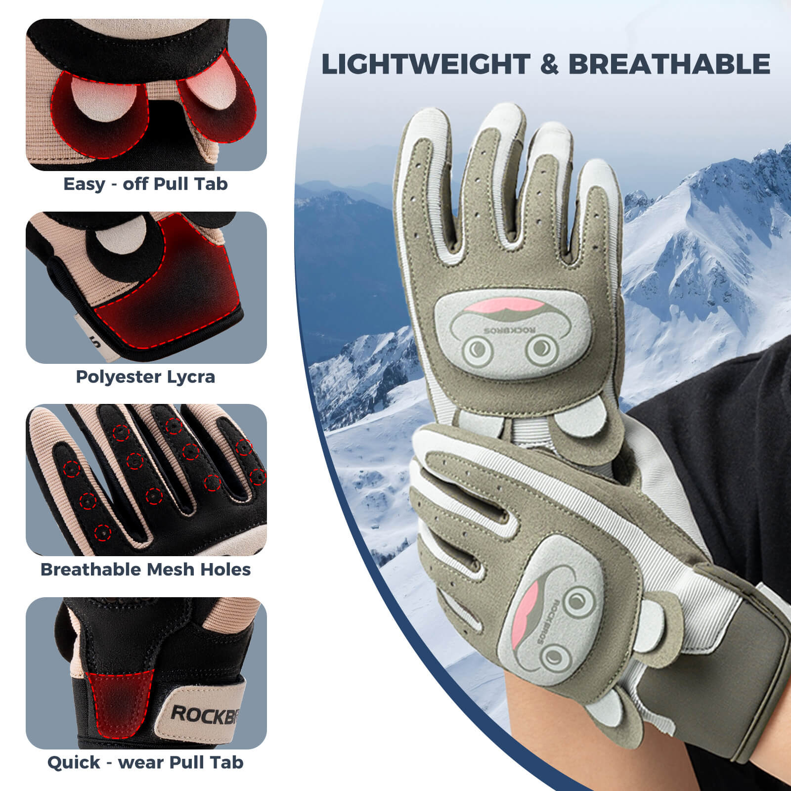 rockbros kids anti-slip full finger cycling gloves for children riding bikes.
#color_brown