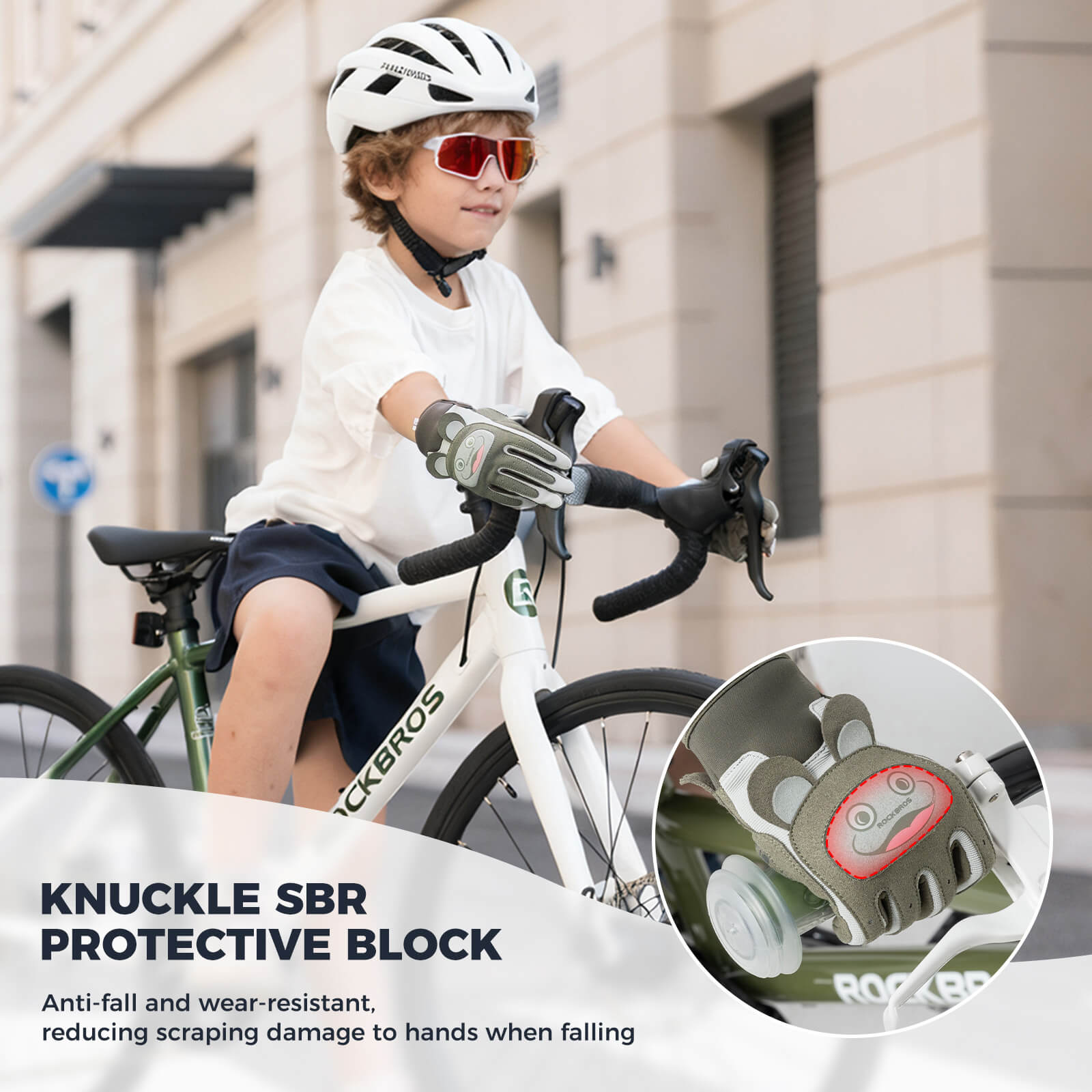 rockbros kids anti-slip full finger cycling gloves for children riding bikes.
#color_brown