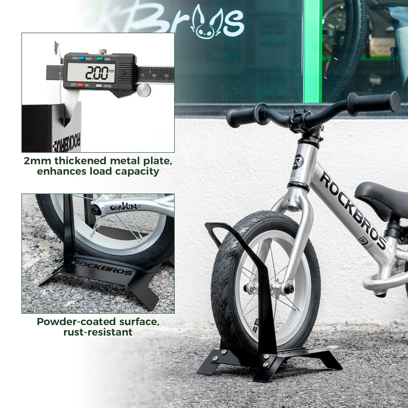 Rockbros L-Shape Kids Bike Stand - Portable Floor Parking Rack for 12" Bicycles, Scooters and Balance Bikes.
#color_black