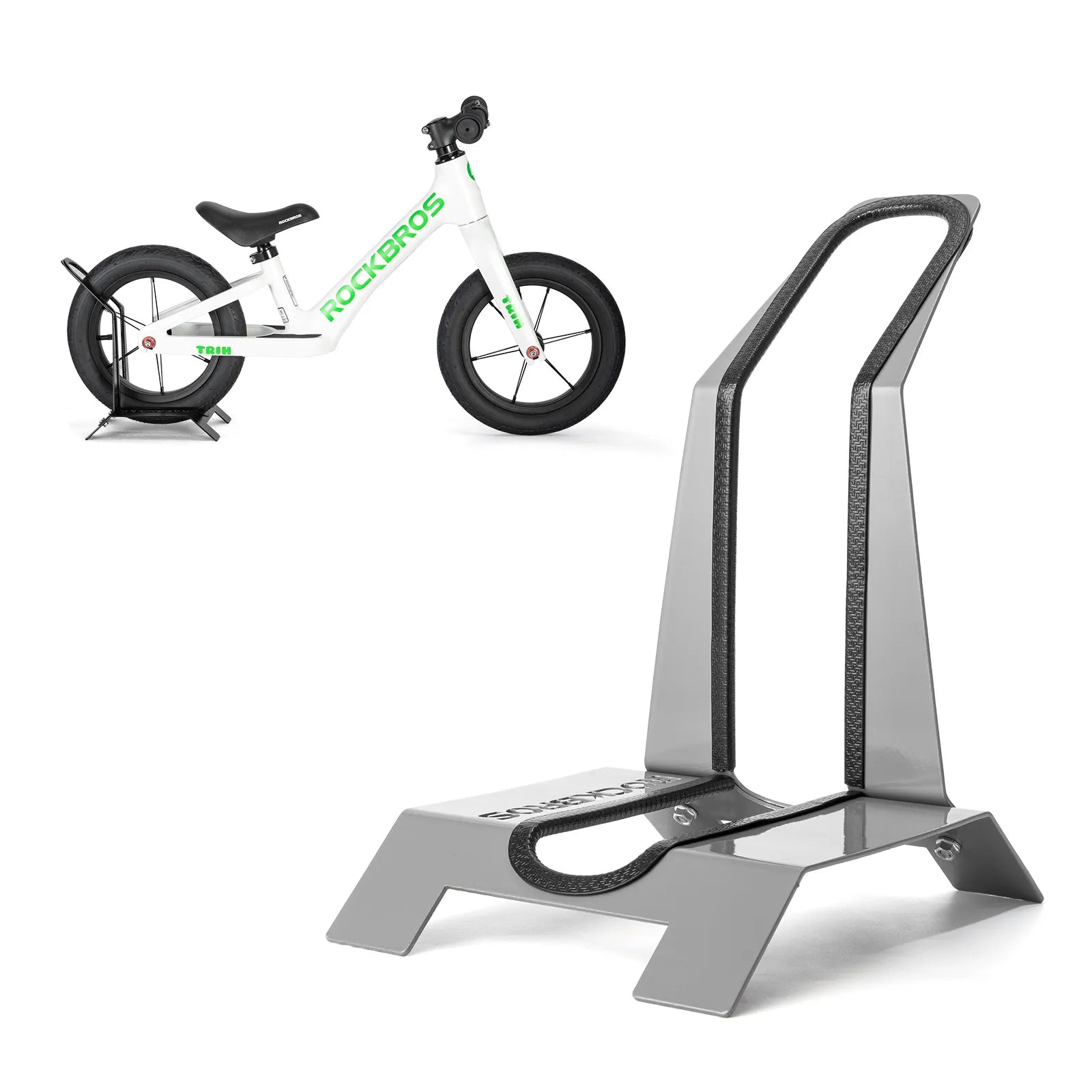Rockbros L-Shape Kids Bike Stand - Portable Floor Parking Rack for 12" Bicycles, Scooters and Balance Bikes.
#color_grey