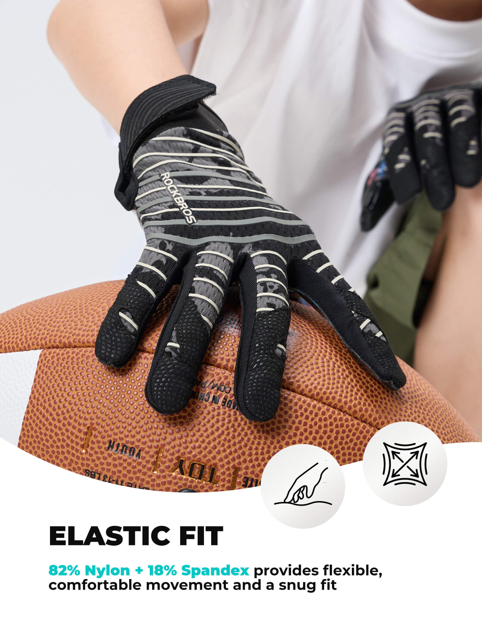 Close-up of ROCKBROS Kids Guardian Grip anti-slip full-finger cycling gloves, ideal for children's bike safety and comfort.
