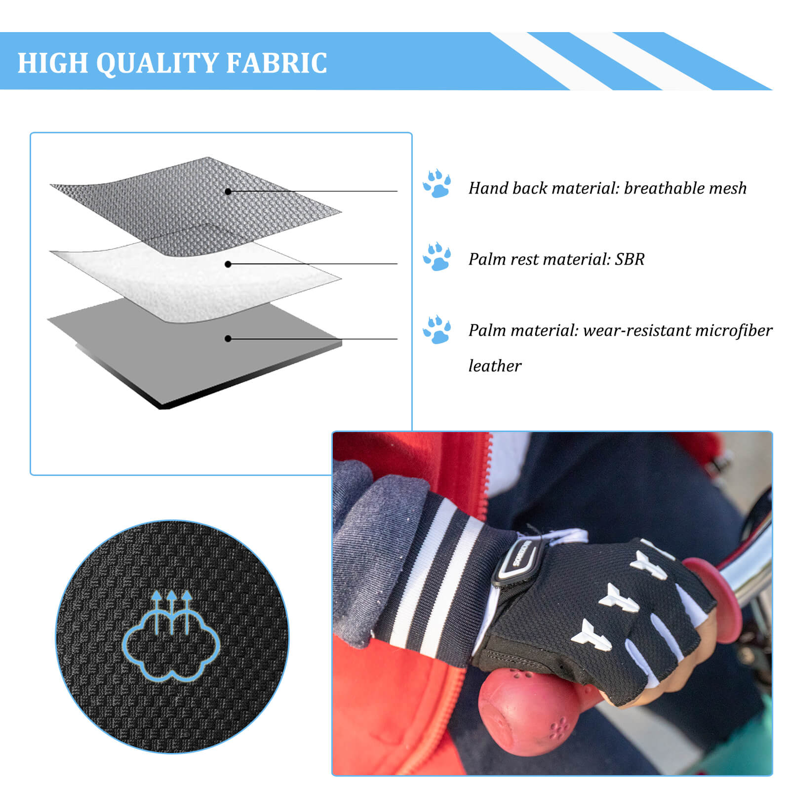 ROCKBROS Kids Half Finger Cycling Gloves in Black - Breathable Padded Bike Mitts for Boys and Girls.