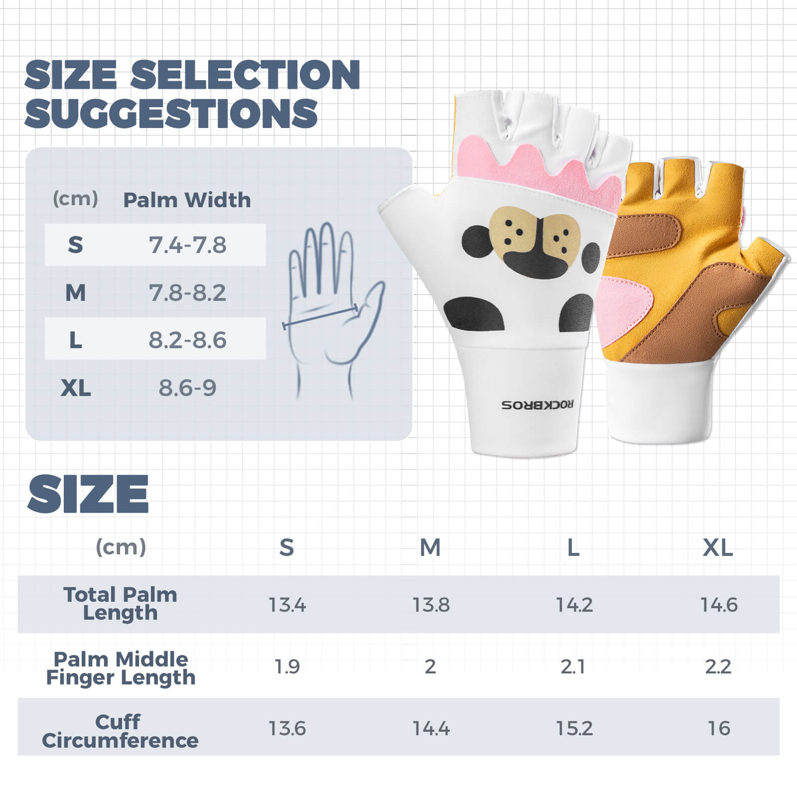 ROCKBROS kids half-finger cycling gloves featuring cute patterns for boys and girls.
#color_white