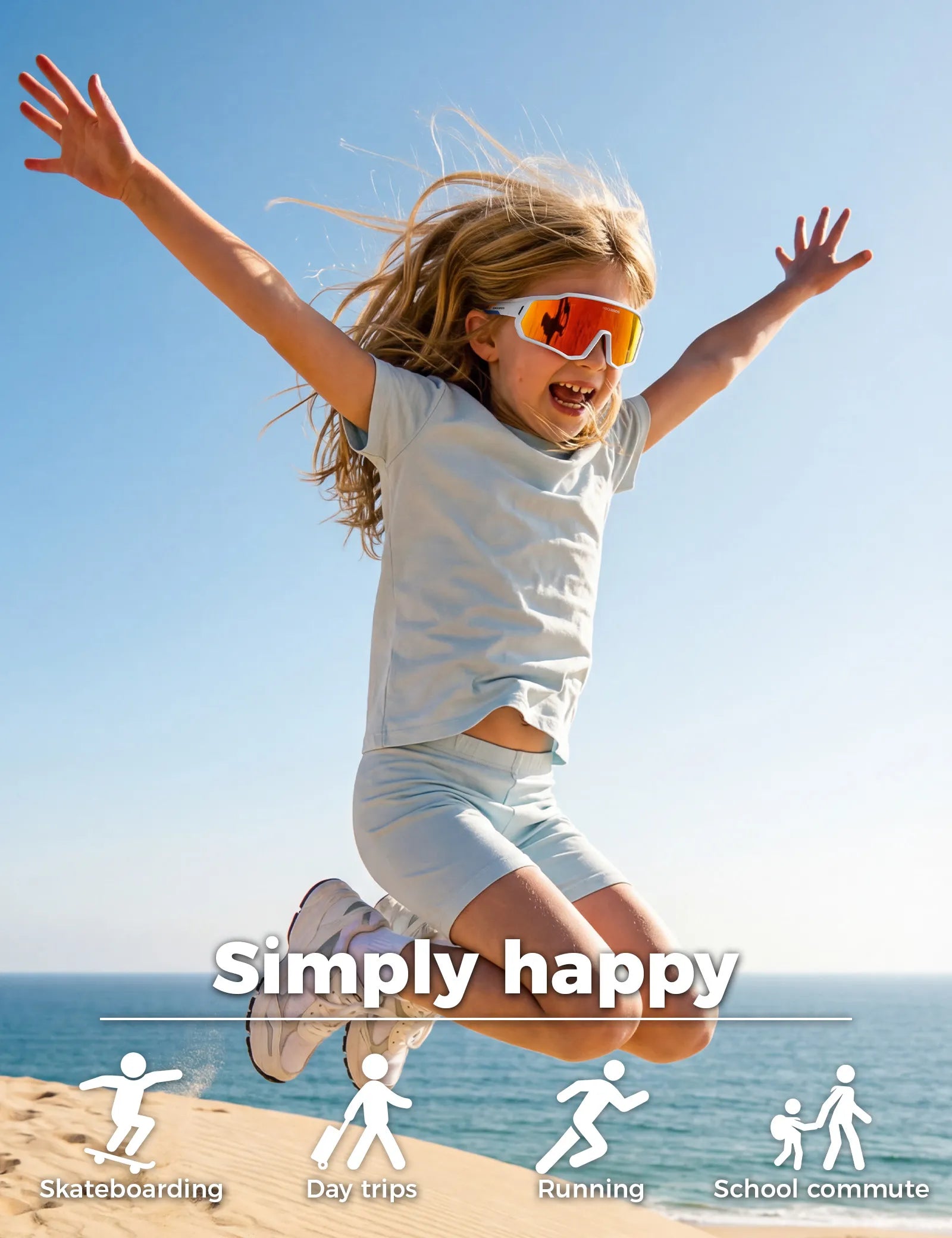 ROCKBROS Children's Sports Sunglasses featuring UV400 Protection and Intelligent Photochromic Lens Technology.
#color_black