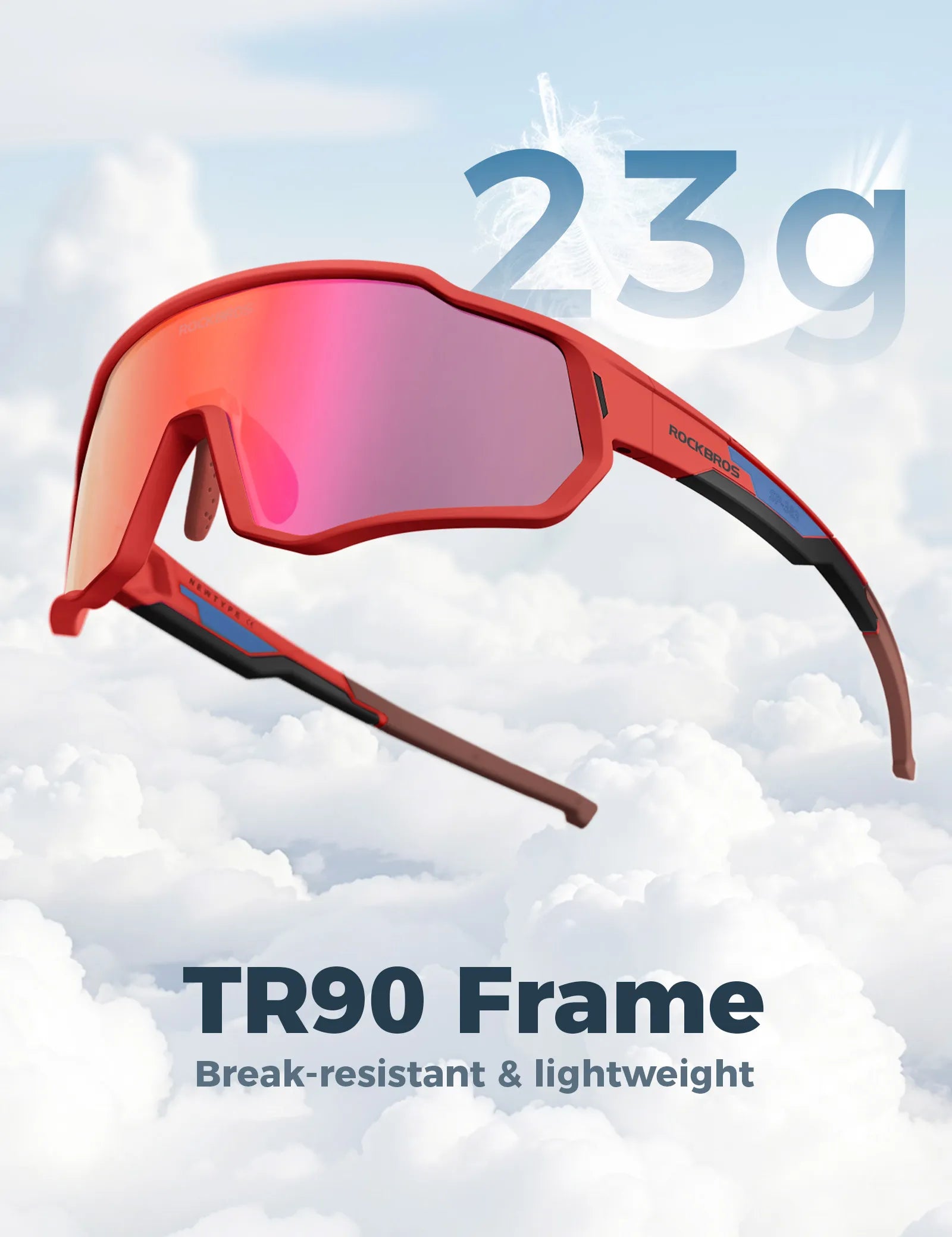 ROCKBROS Children's Sports Sunglasses featuring UV400 Protection and Intelligent Photochromic Lens Technology.
#color_red