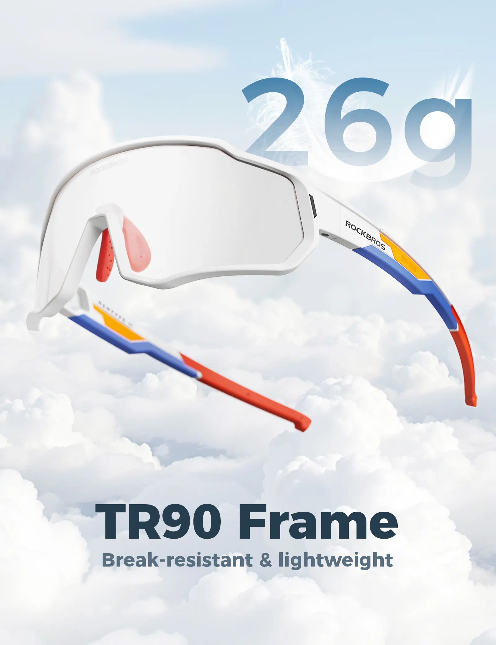 ROCKBROS Children's Sports Sunglasses featuring UV400 Protection and Intelligent Photochromic Lens Technology.
#color_white
