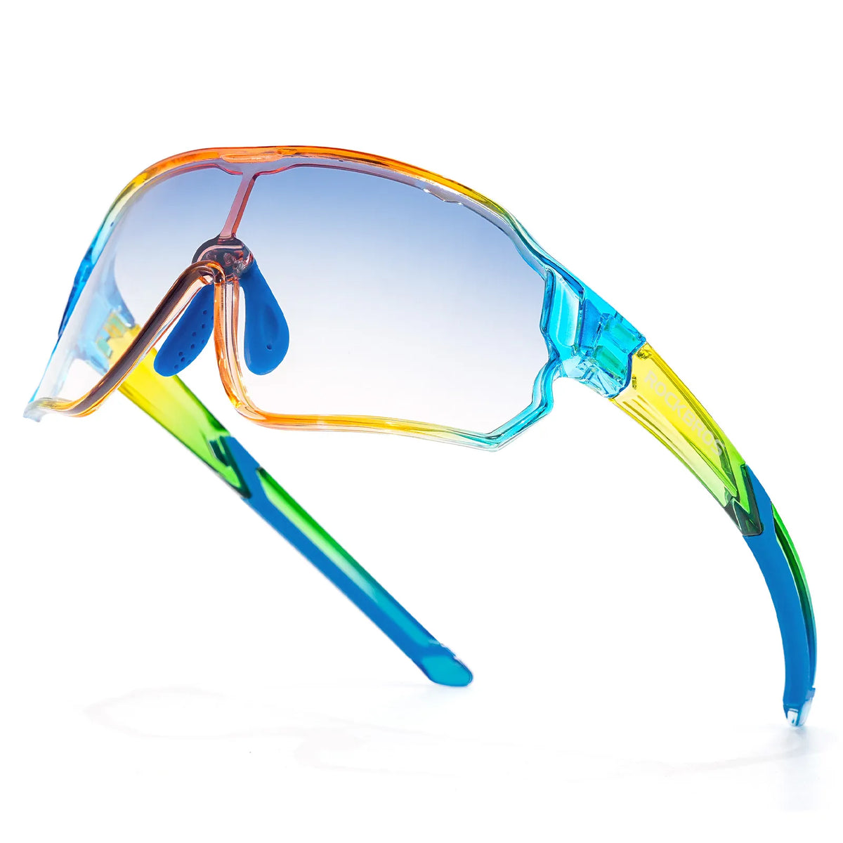 ROCKBROS kids photochromic bike sunglasses with adjustable frame.
#color_blue