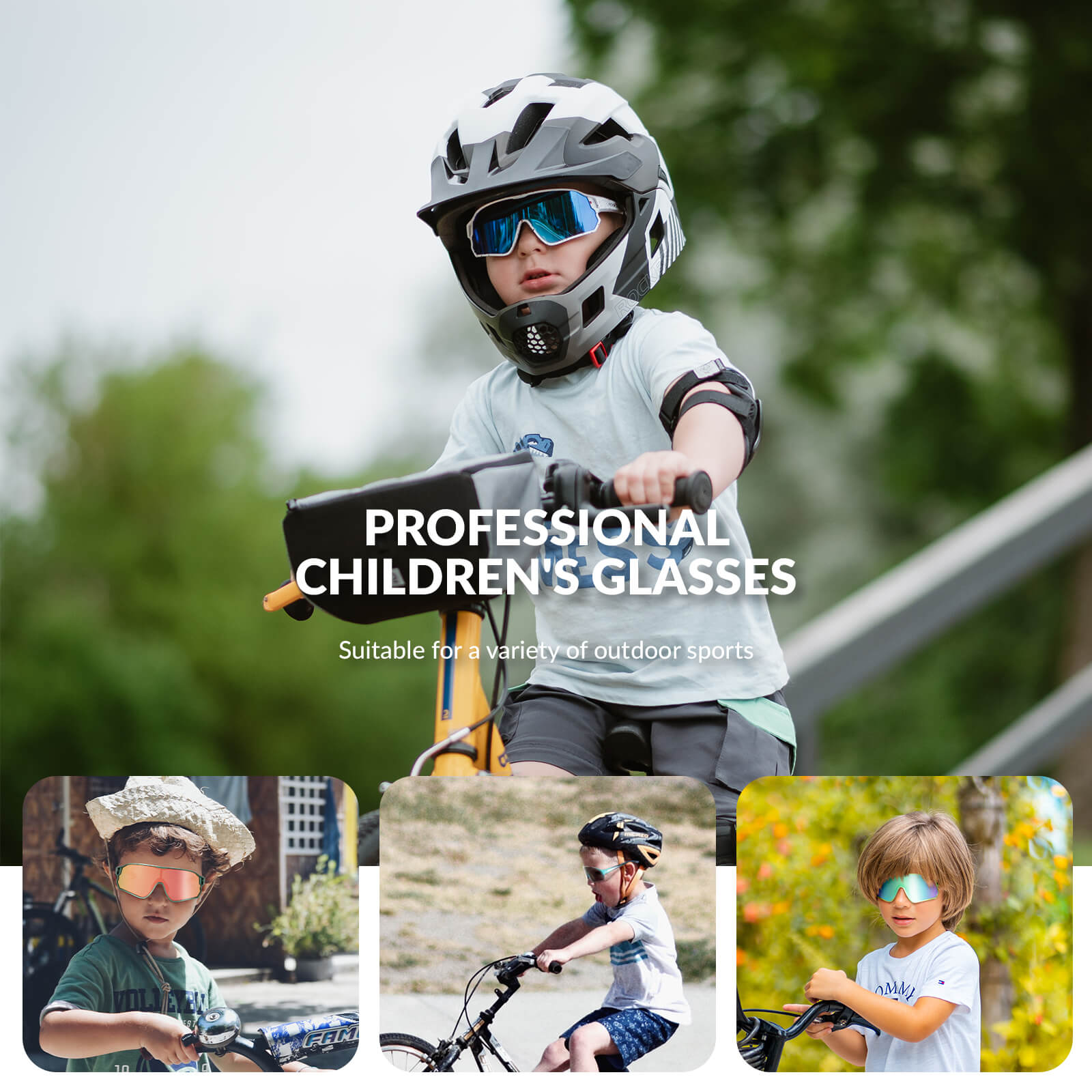 ROCKBROS kids photochromic bike sunglasses with adjustable frame.
#color_black