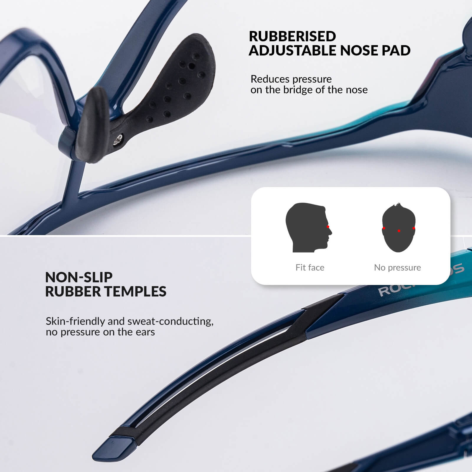 ROCKBROS kids photochromic bike sunglasses with adjustable frame.
#color_sky blue