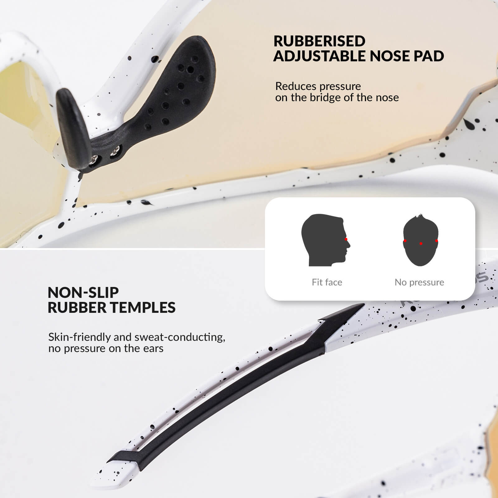 ROCKBROS kids photochromic bike sunglasses with adjustable frame.
#color_white