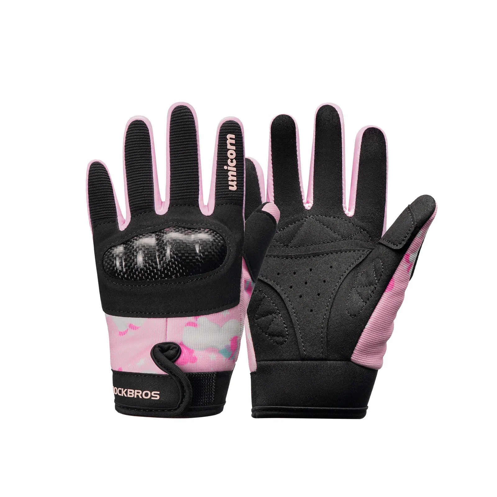 ROCKBROS Kids Full Finger Sports Gloves with Impact Resistant PVC Knuckle Guard for Cycling and BMX.
#color_pink